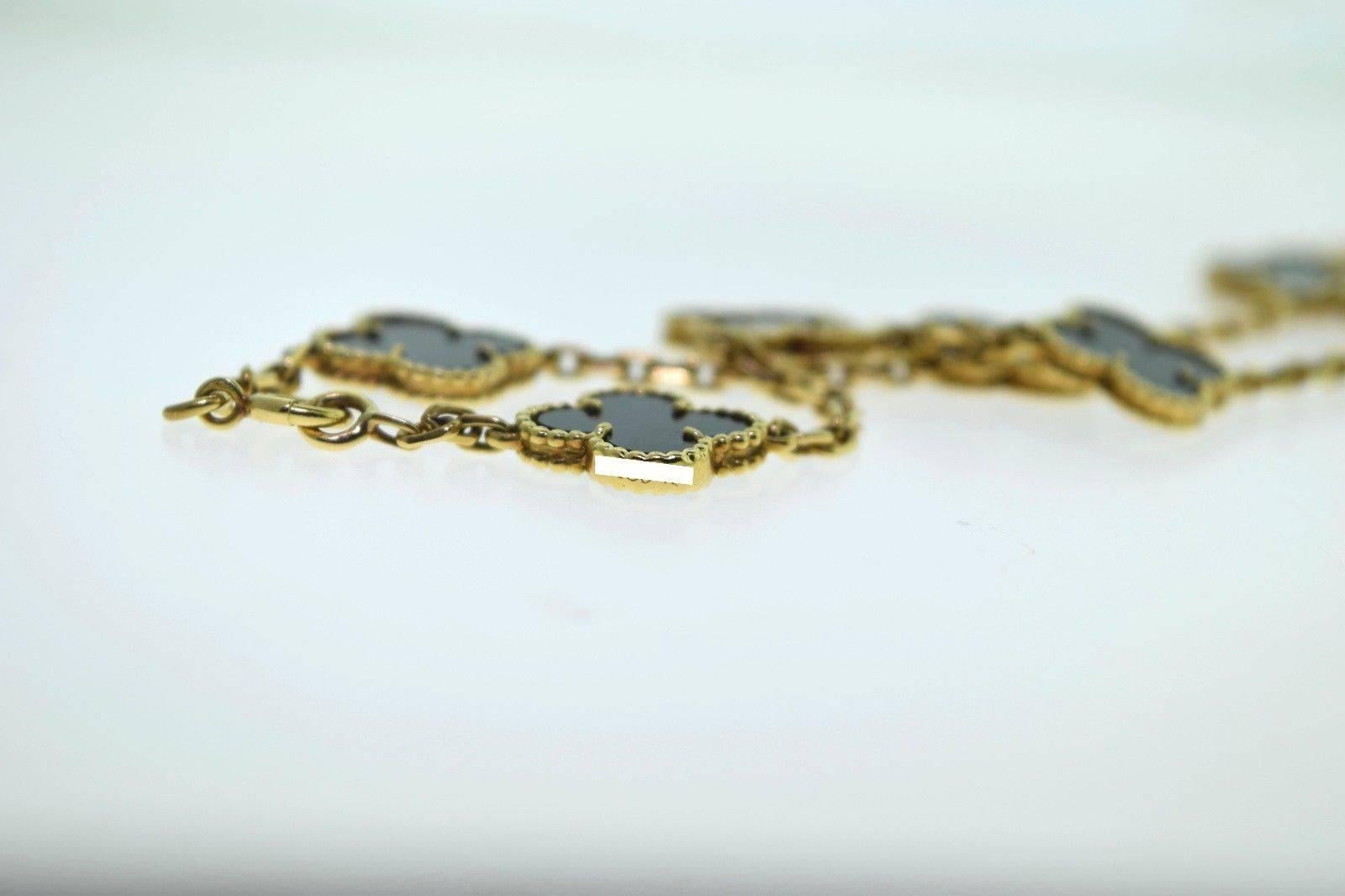 Women's or Men's Van Cleef & Arpels Vintage Alhambra Black Onyx Long 20 Motif Necklace