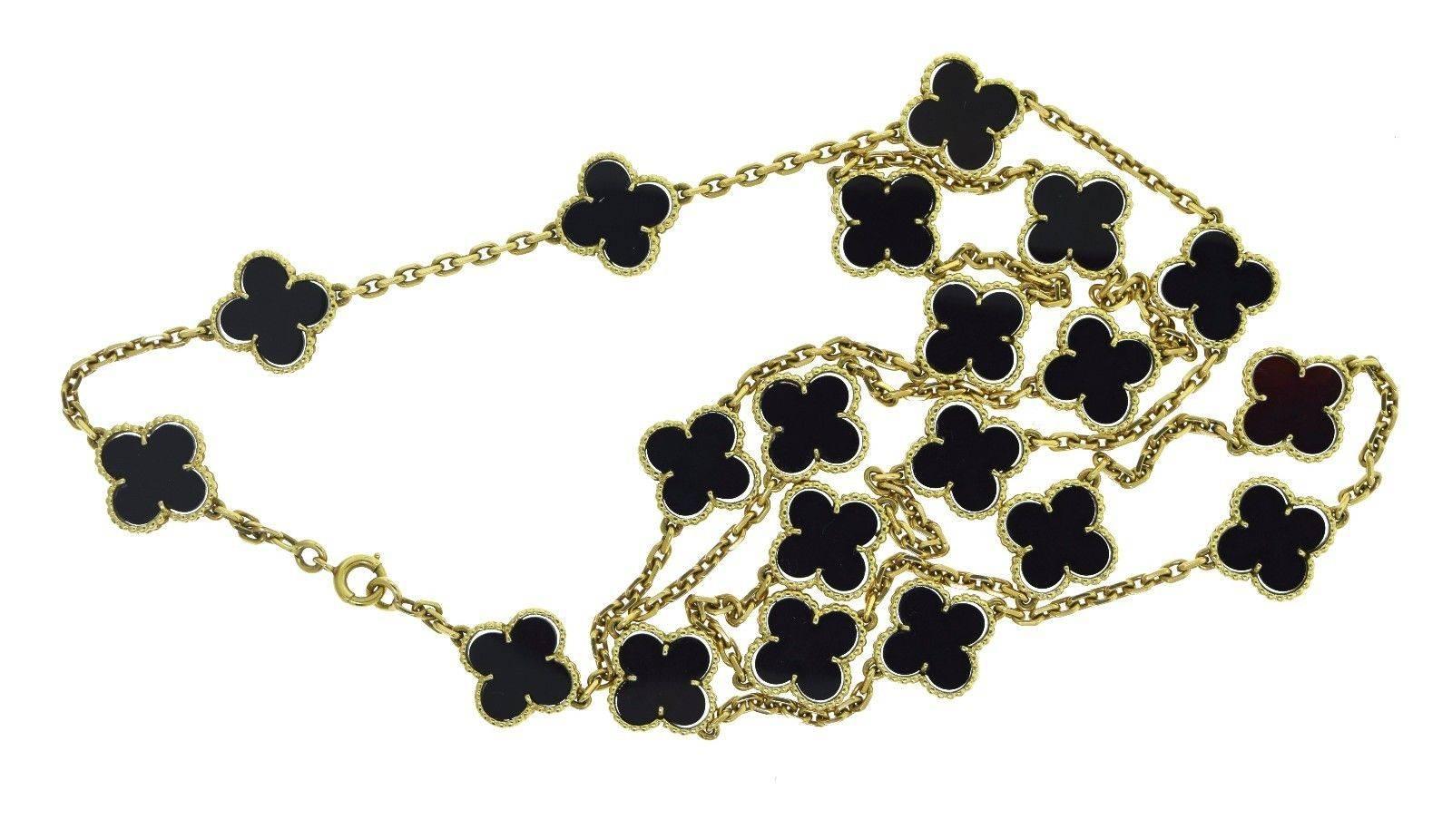 Van Cleef & Arpels Vintage Alhambra Black Onyx Long 20 Motif Necklace In Excellent Condition In Miami, FL