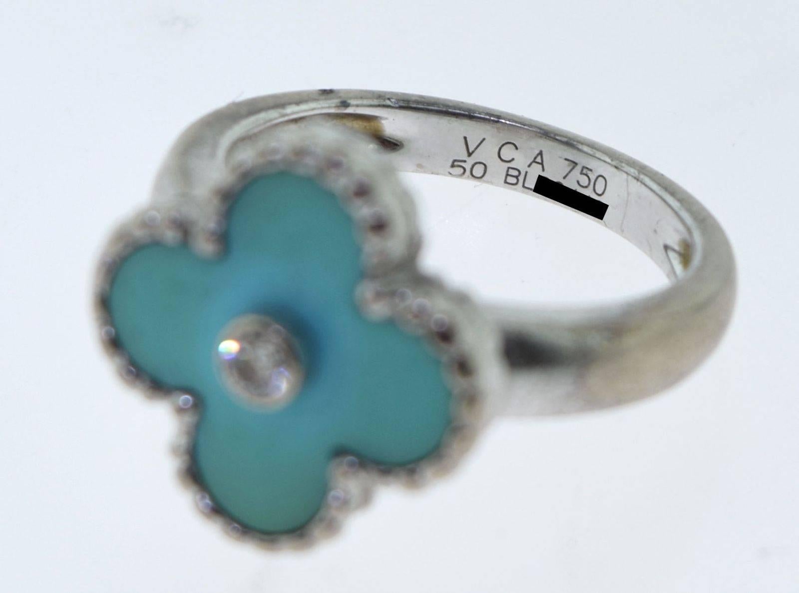 Men's Van Cleef & Arpels Vintage Alhambra Turquoise Ring with Diamond For Sale