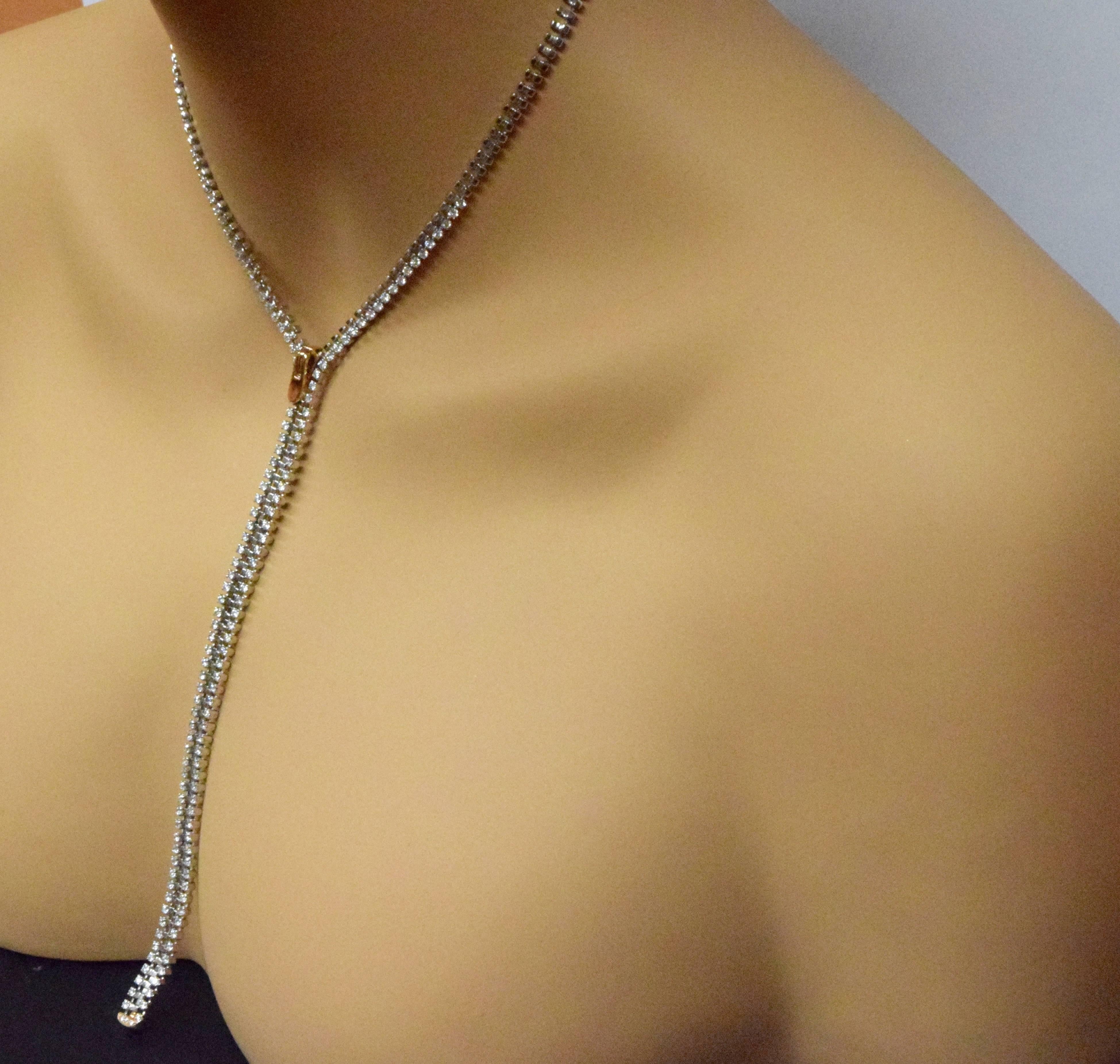 Diamond White Gold Long Zipper Necklace, 4.98 Carat In Excellent Condition For Sale In Miami, FL