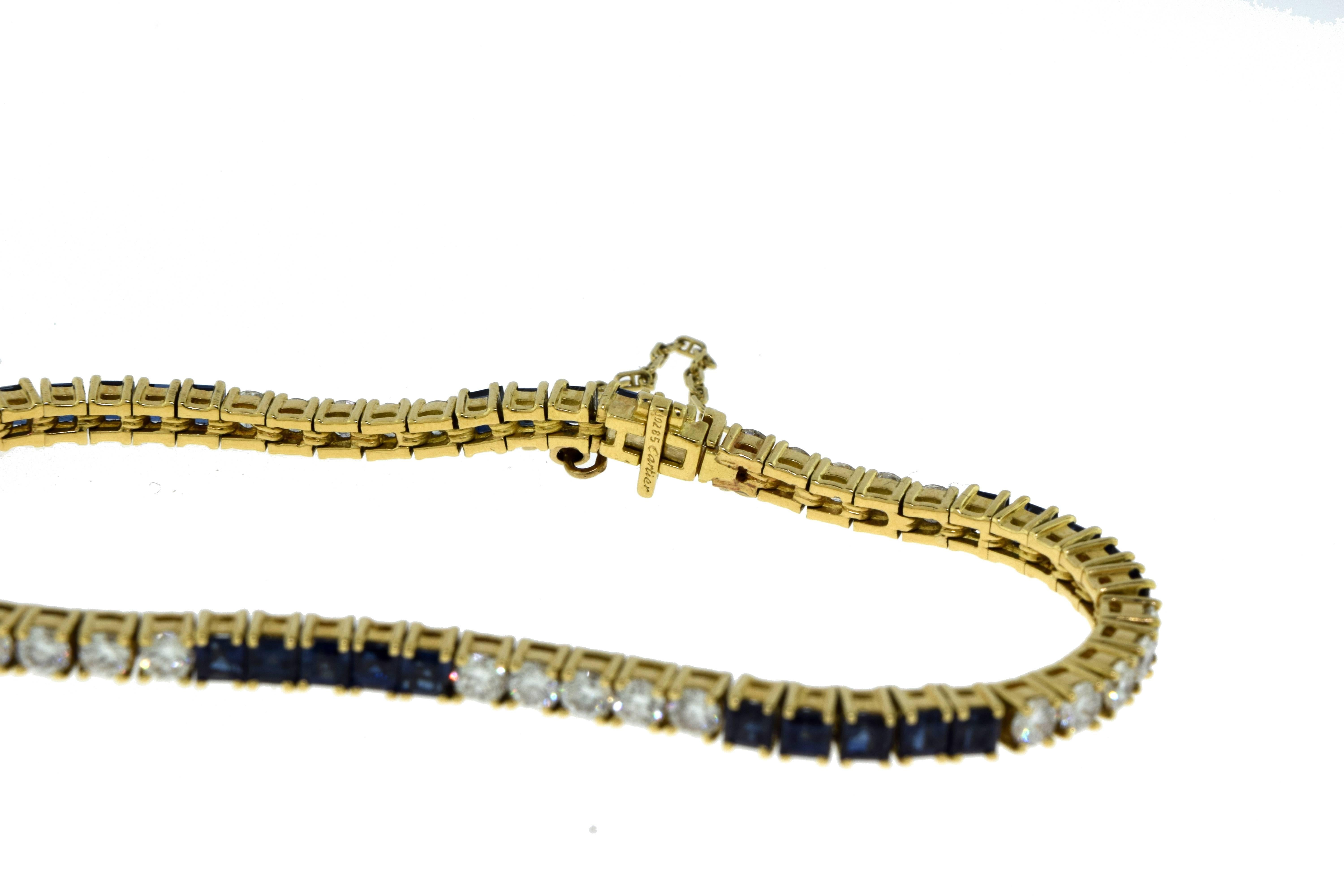 Cartier Sapphire and Diamond Tennis Line Bracelet, 4 Total Carat In Excellent Condition For Sale In Miami, FL