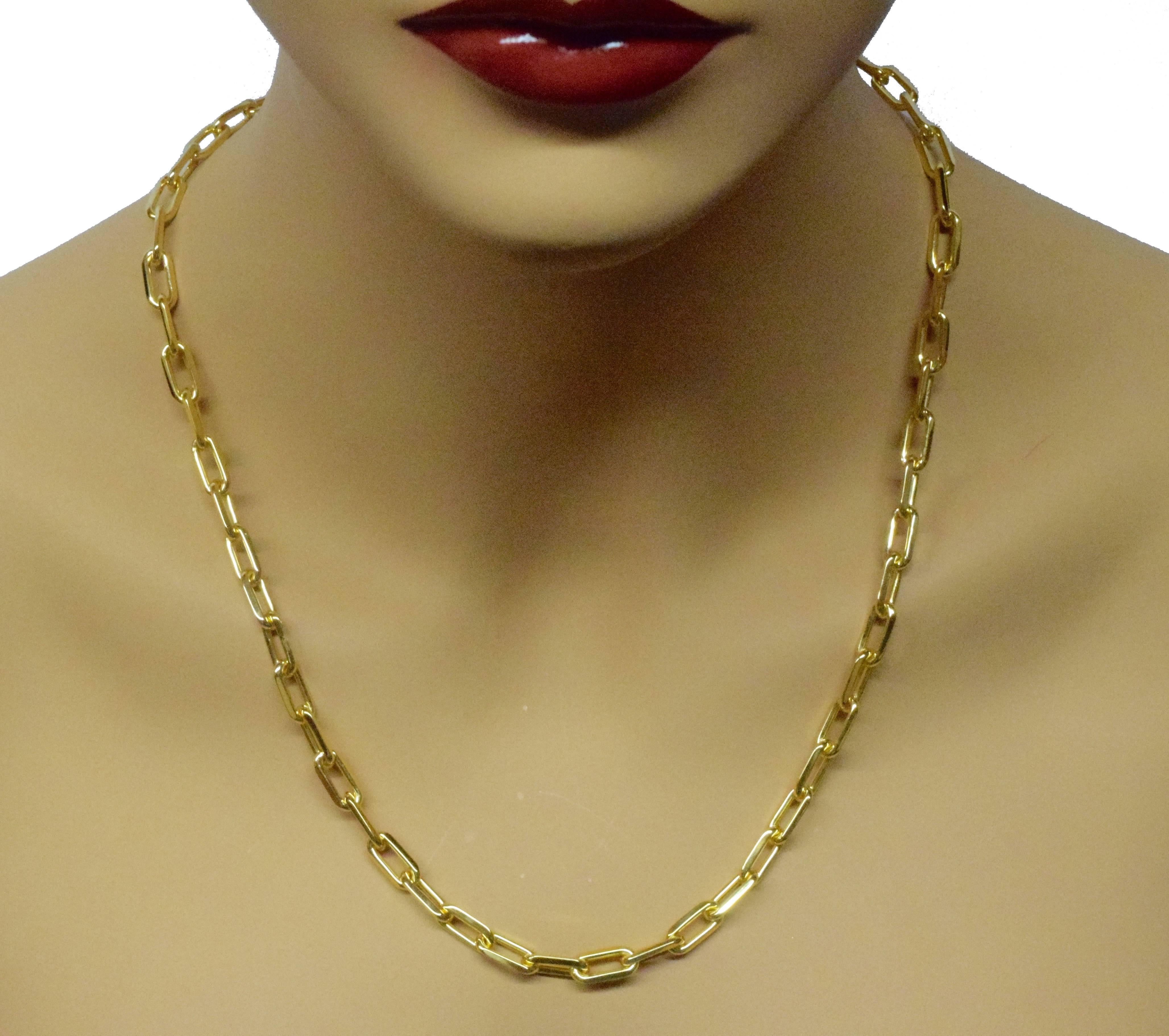 Item Specifications:
Designer: Cartier
Collection: Santos de Cartier
Metal: Yellow Gold
Metal Purity: 18k
Total Item Weight (grams): 61.0
Necklace Length: 22 inches
Closure: Lg. Lobster Clasp
Hallmarks: Cartier 750 Serial No.

The “Santos” men's