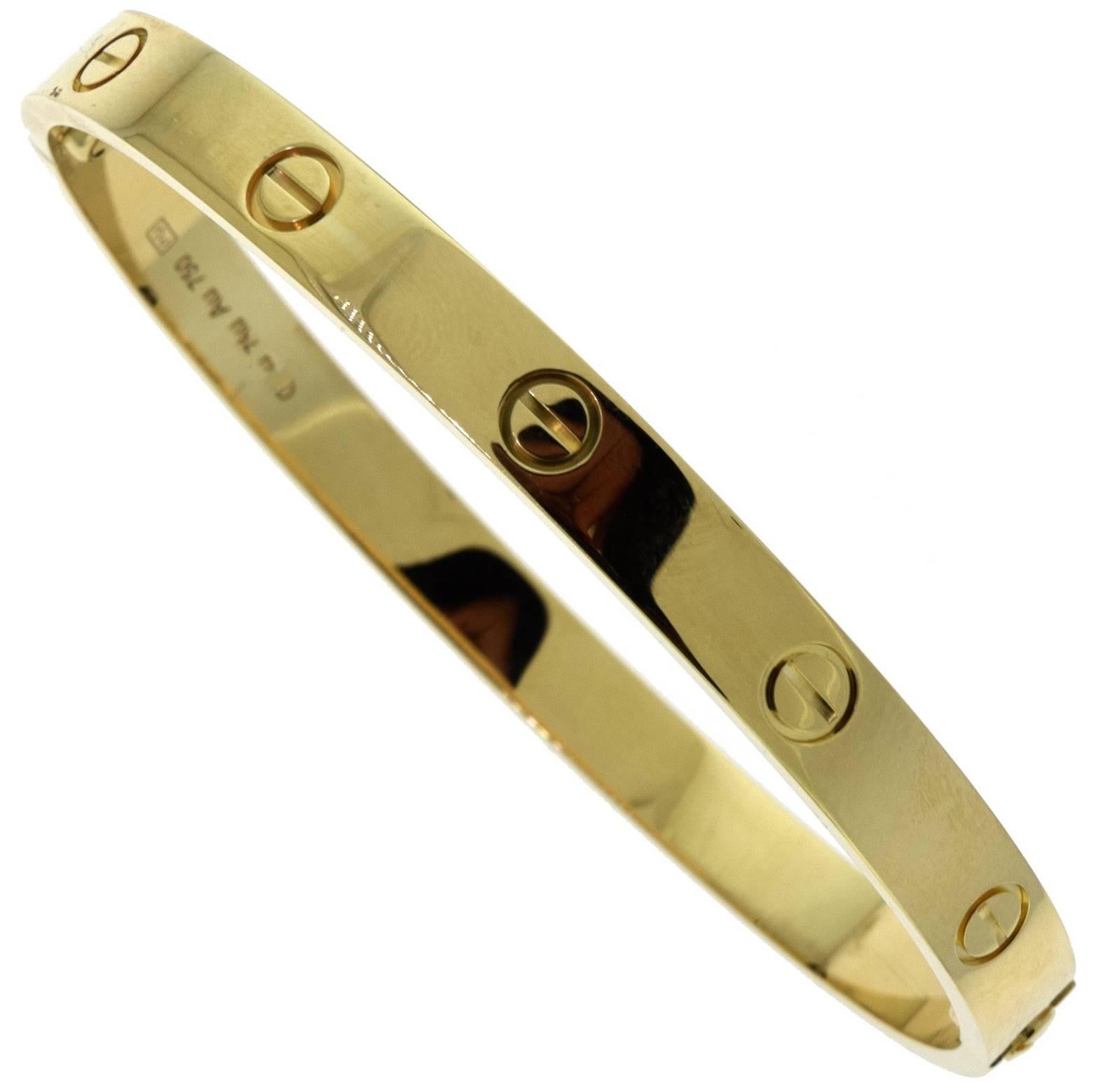 New Cartier Yellow Gold Love Bracelet, Box and Certificate of Authenticity For Sale