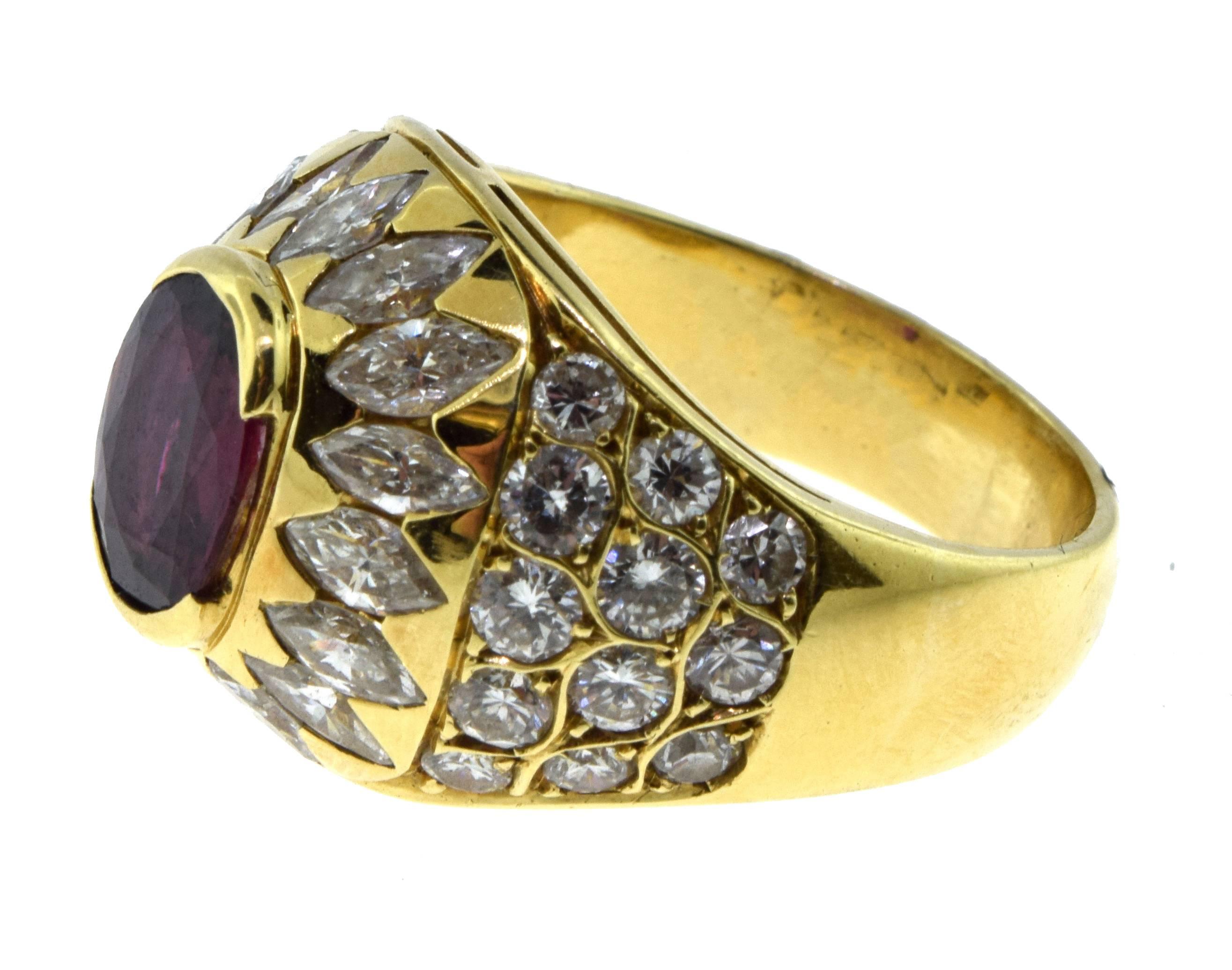 Women's or Men's 1950s No Heat Ruby with Flawless Well Made Diamonds For Sale