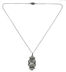 Estate Art Deco Round and Baguette Diamond Pendant Necklace