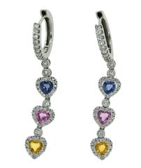 Multi-Color Heart-Shaped Sapphire and Diamond Three-Piece Set in 18 Karat Gold