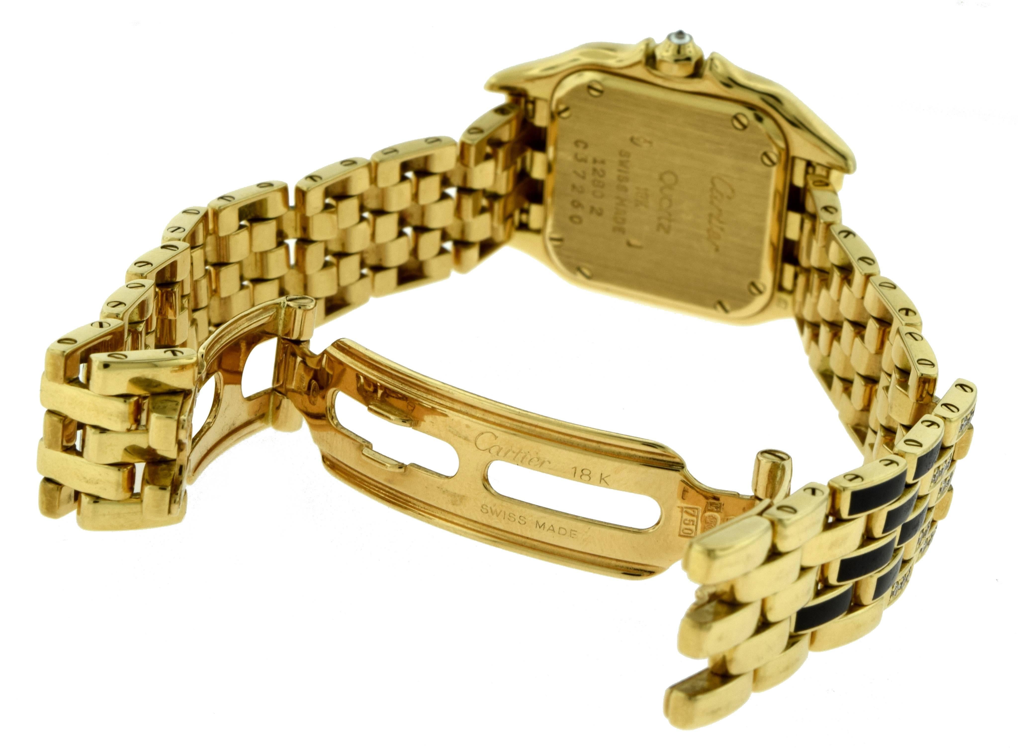 Cartier Yellow Gold Black Enamel Diamond Panthère Watch with Onyx For Sale 1