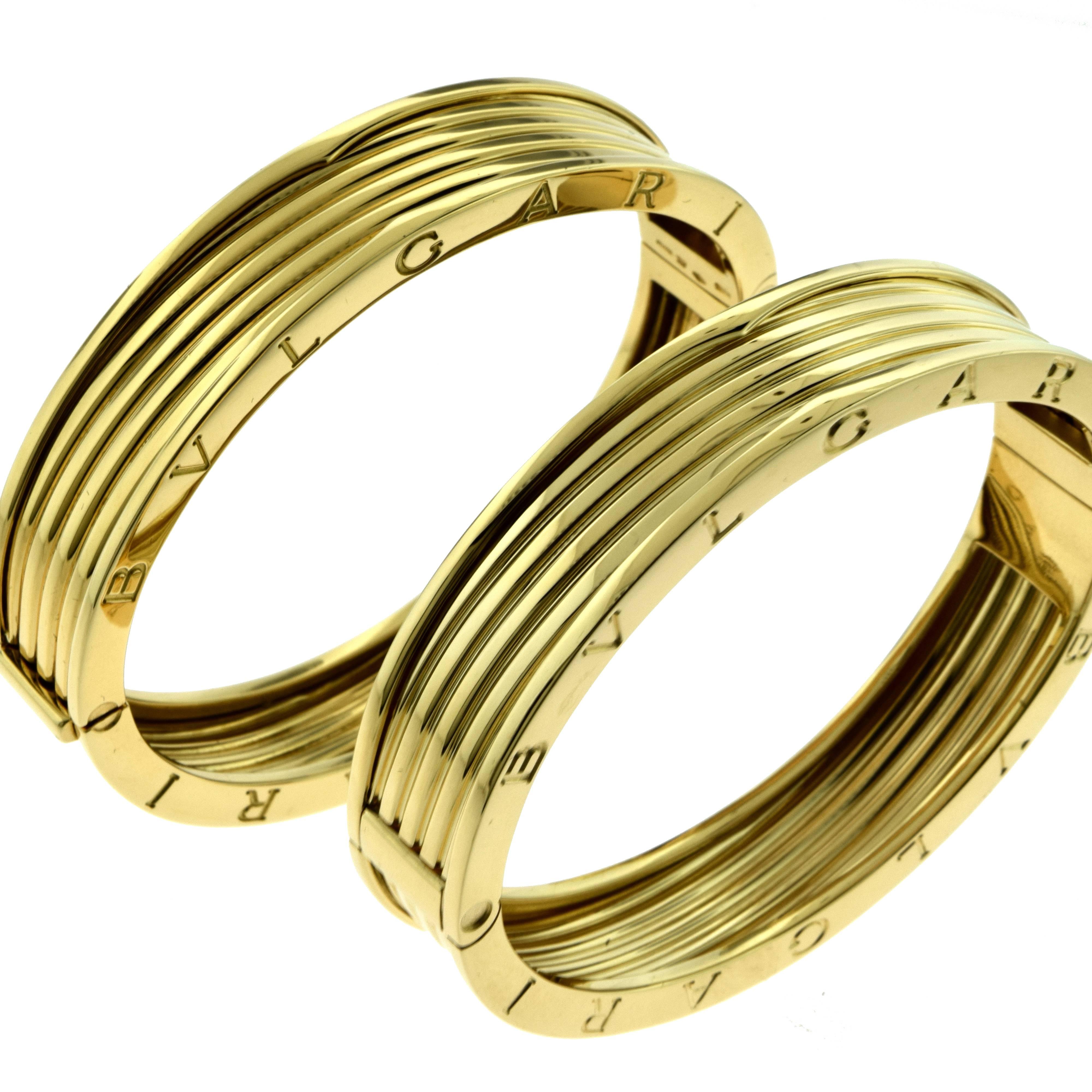Women's or Men's Bvlgari B.Zero1 Large Four-Band Wide Yellow Gold Two Bangle Set For Sale
