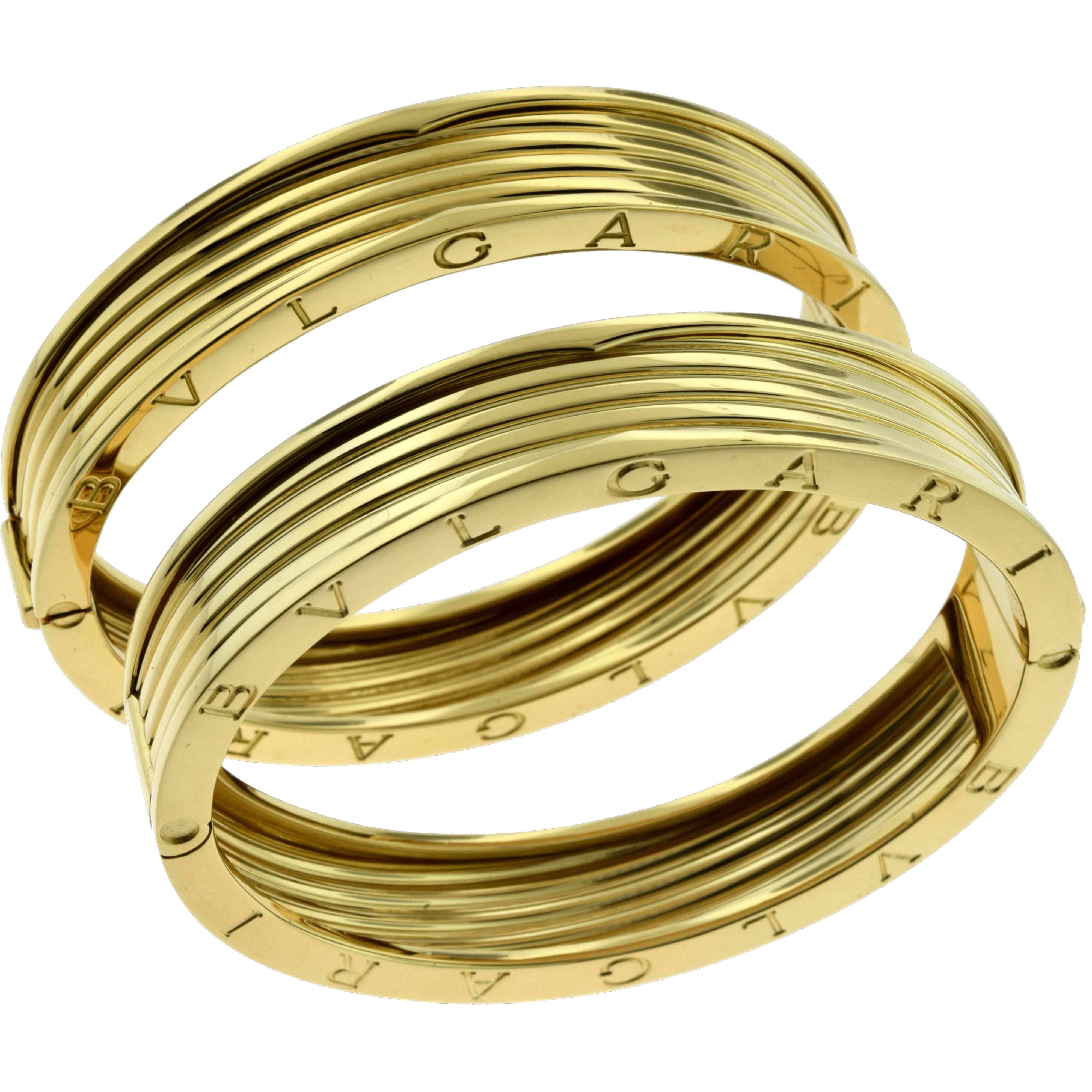 Bvlgari B.Zero1 Large Four-Band Wide Yellow Gold Two Bangle Set In Excellent Condition For Sale In Miami, FL