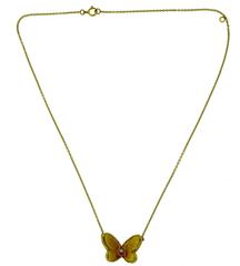 Van Cleef & Arpels Gold Butterfly Pendant Necklace with Diamond Center Stone