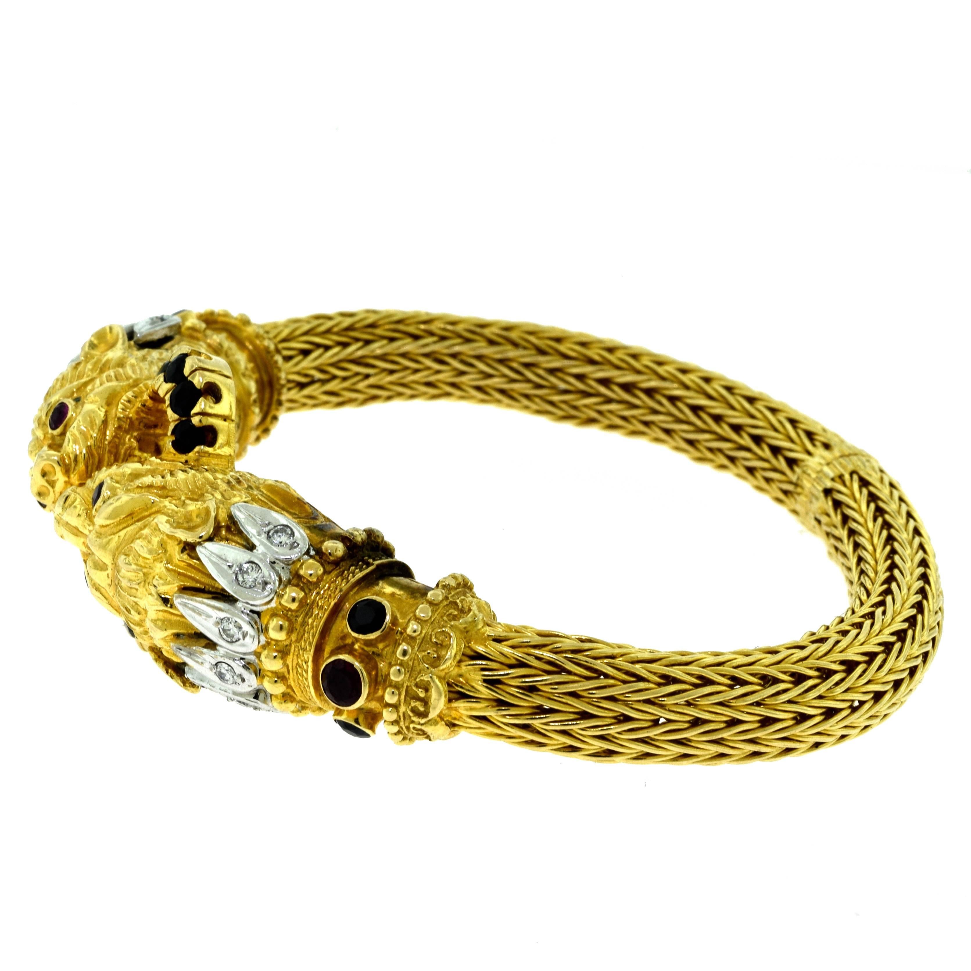 Ilias Lalaounis Greece Sapphire Diamond 18 karat Yellow Gold Chimera Bracelet In Excellent Condition For Sale In Miami, FL