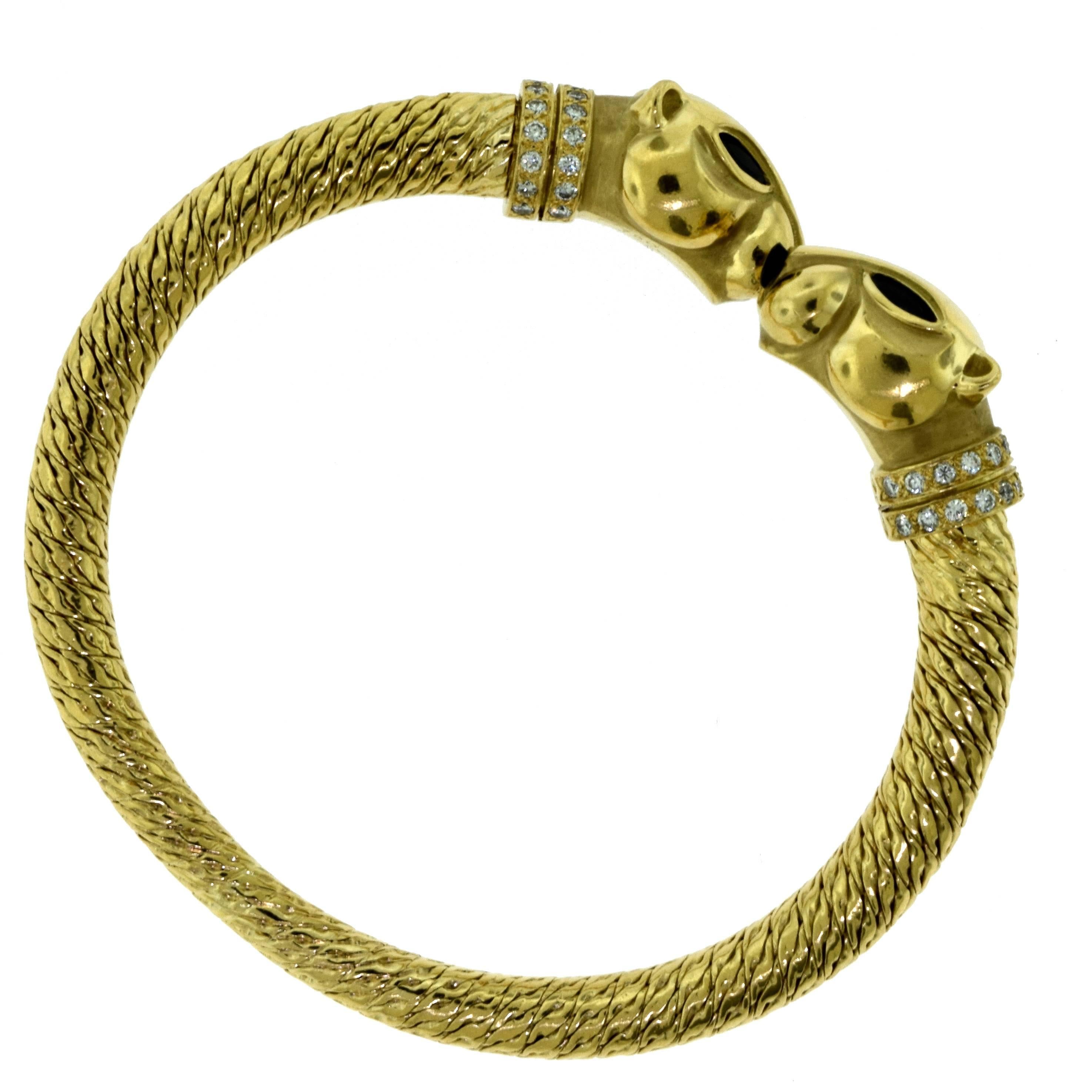Women's or Men's Cartier Panthère 18 Karat Yellow Gold Diamond Bracelet with Diamonds Black Onyx For Sale