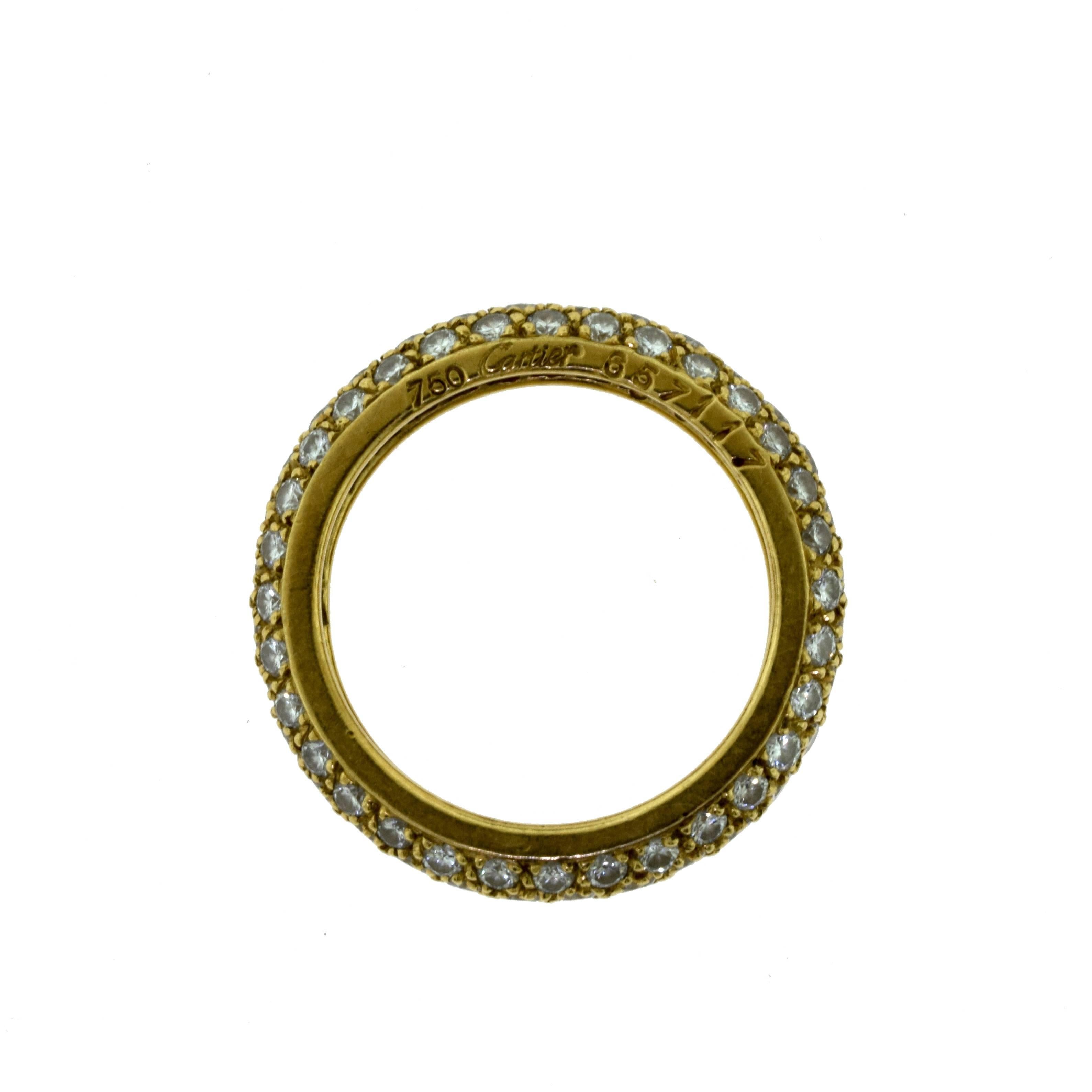 Women's or Men's Vintage Cartier Pave Diamond Eternity Ring in 18 Karat Yellow Gold For Sale