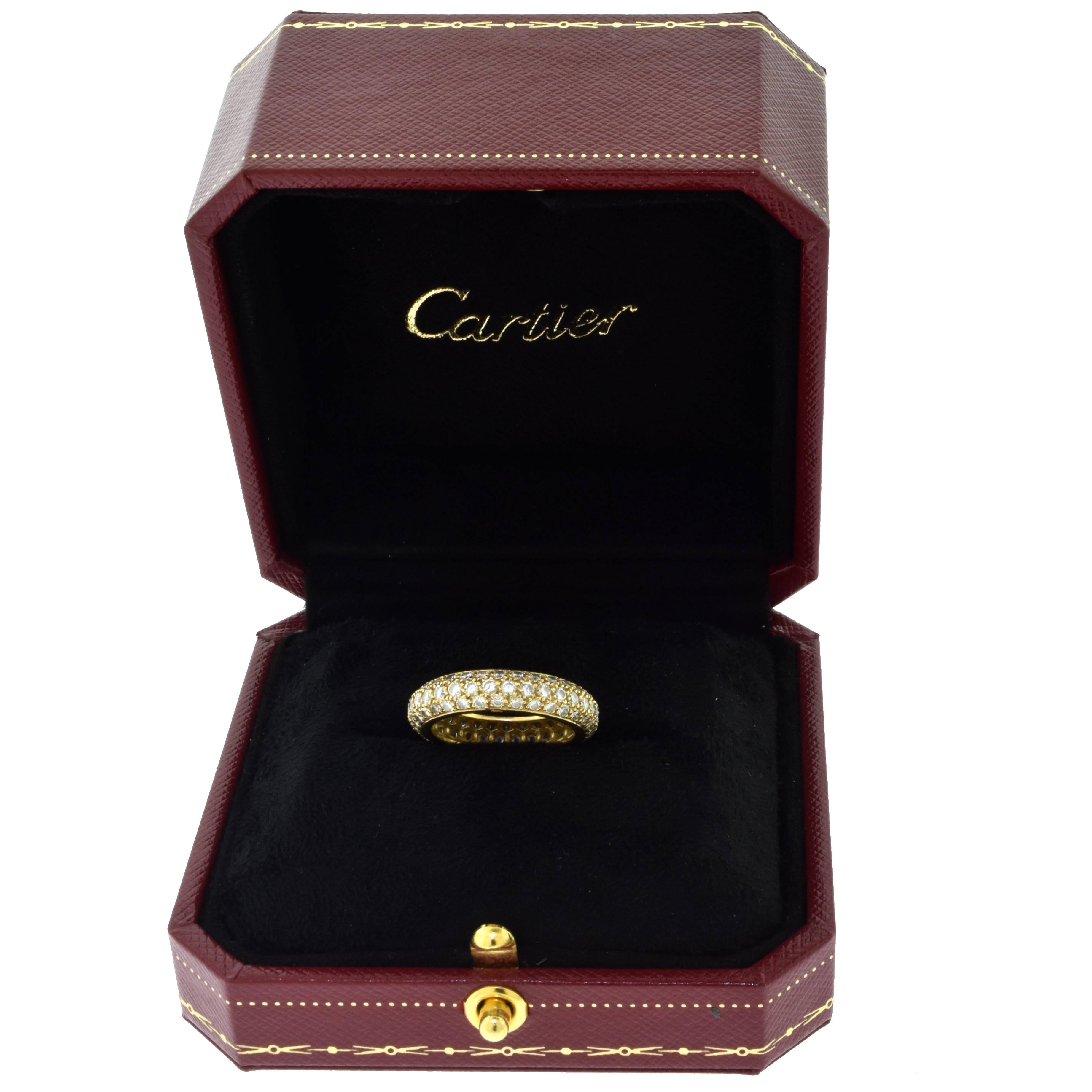 Vintage Cartier Pave Diamond Eternity Ring in 18 Karat Yellow Gold In Excellent Condition For Sale In Miami, FL