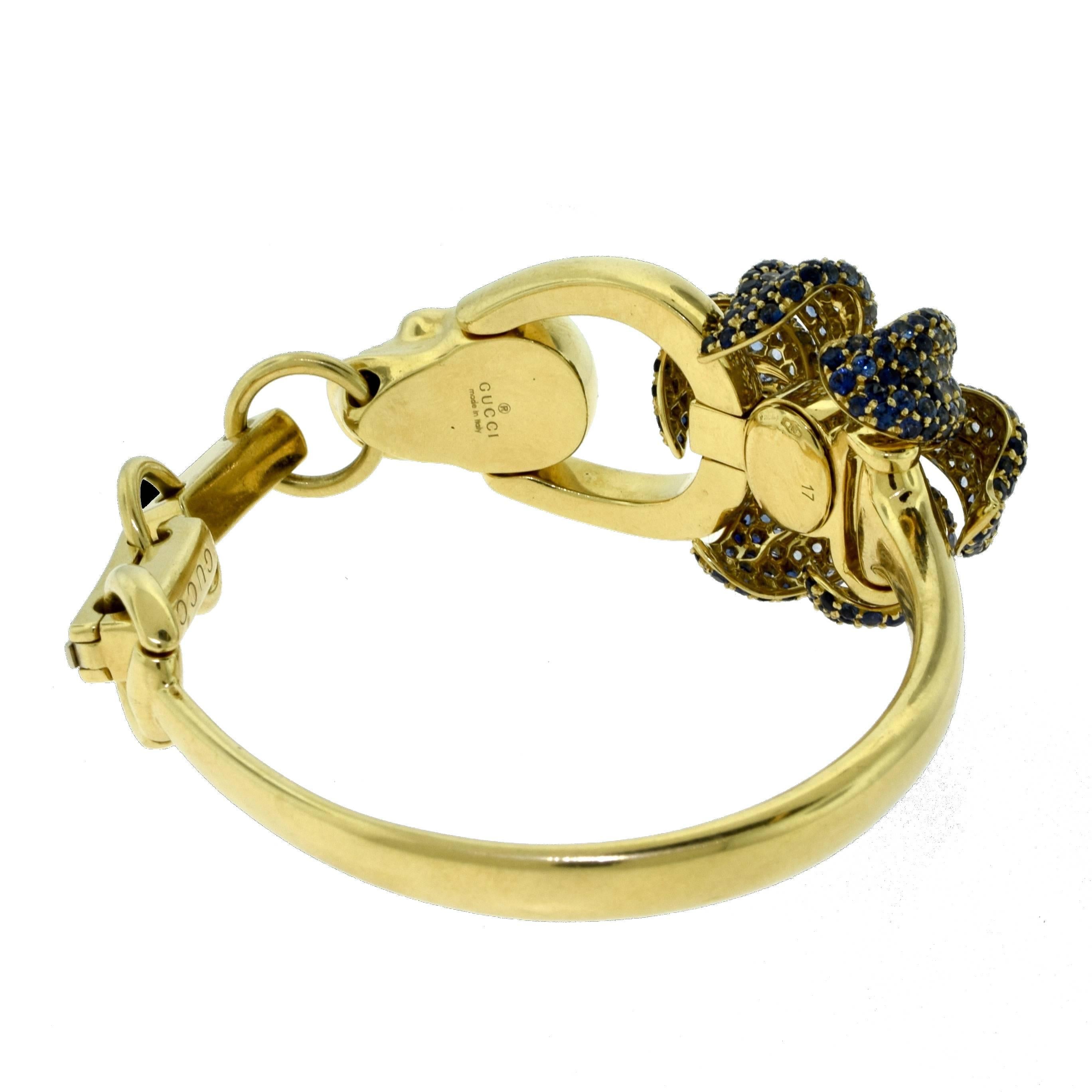 Gucci Flora Diamond and Sapphire Skull Bracelet in 18 Karat Yellow Gold In Excellent Condition In Miami, FL