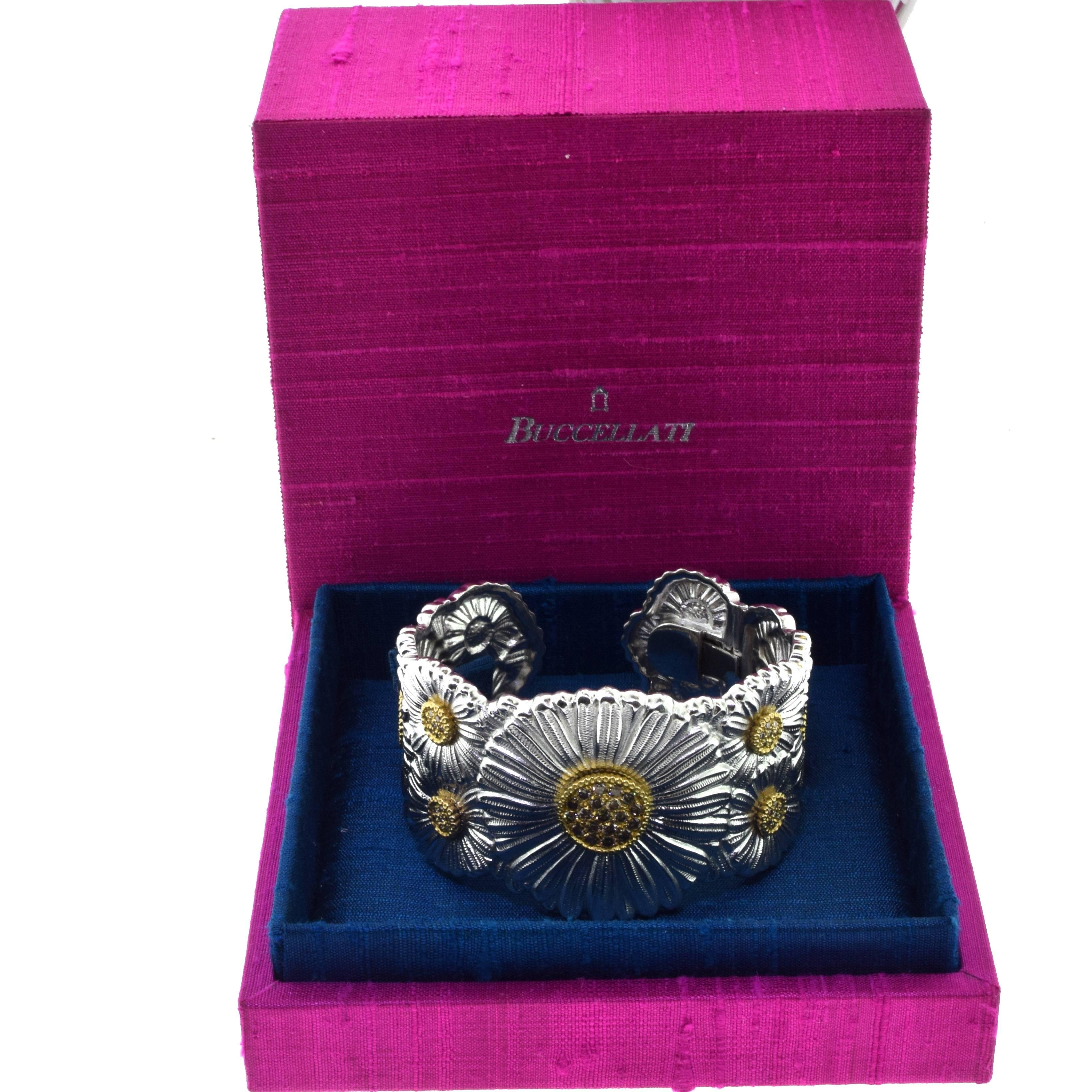 Buccellati Daisy Medium Bracelet Brown Diamonds In Excellent Condition For Sale In Miami, FL