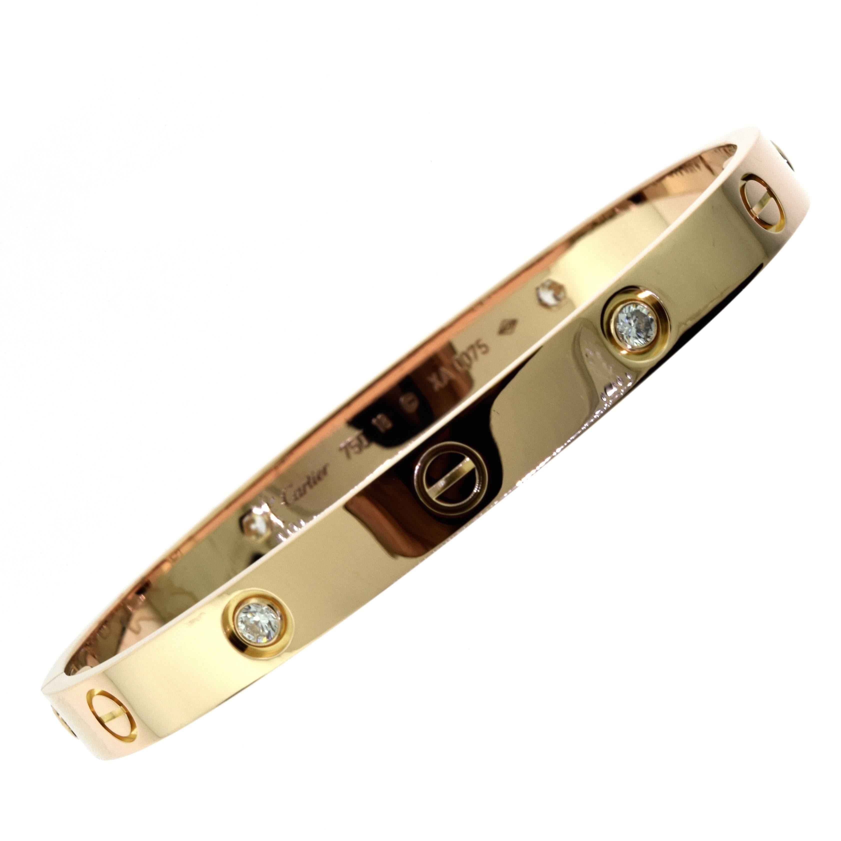 Cartier Love Bracelet in 18 Karat Rose Gold with Four Diamonds with Certificate For Sale
