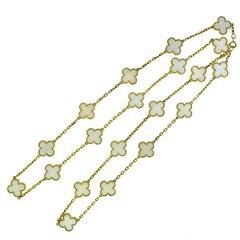 Van Cleef & Arpels White Coral Vintage Alhambra 20 Motif Yellow Gold Necklace