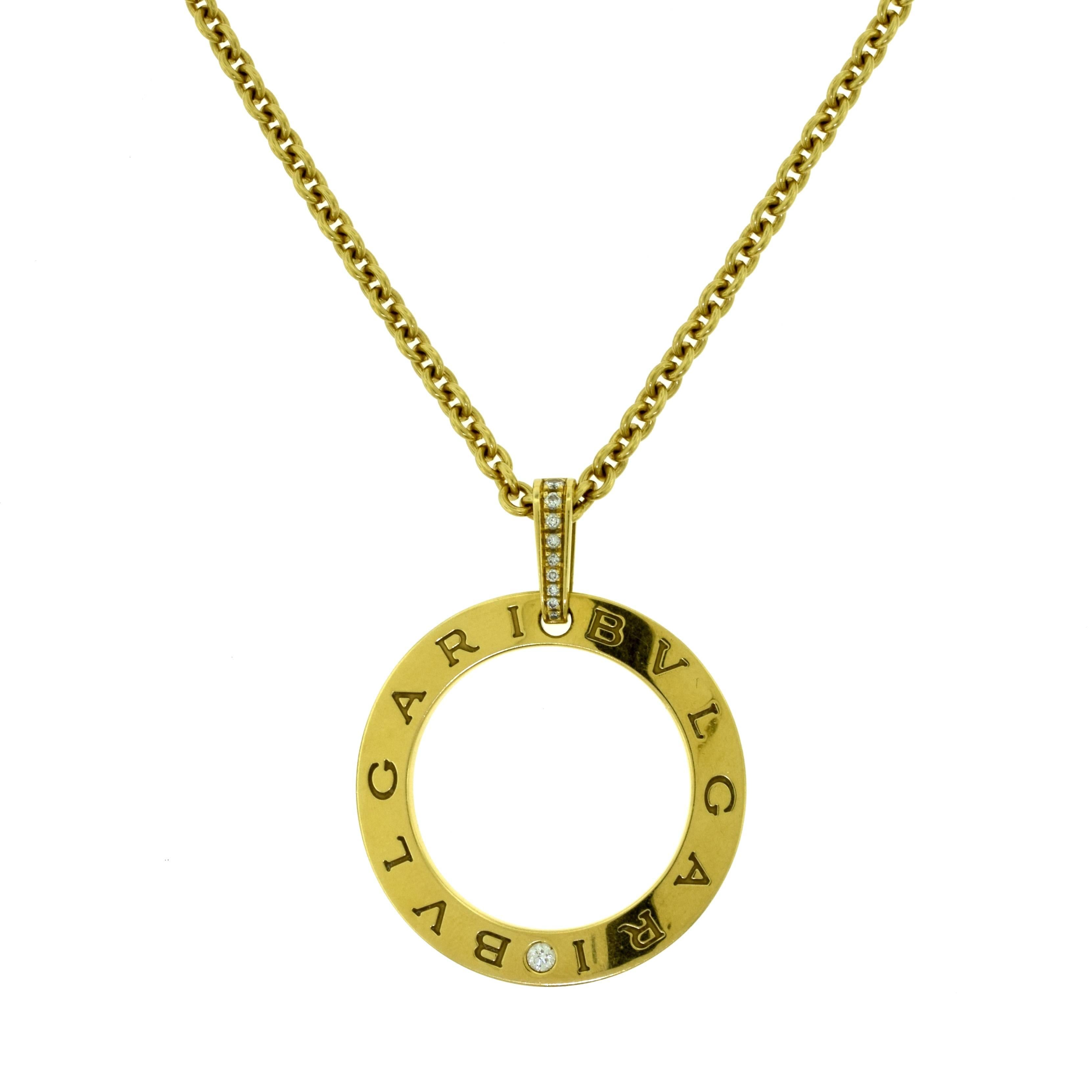 Bvlgari "Bvlgari Bvlgari" 18 Karat Yellow Gold Round Open Pendant Necklace For Sale