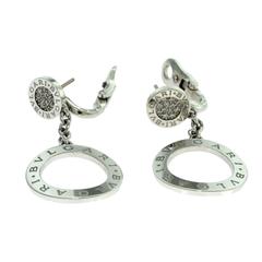 Bvlgari "Bvlgari Bvlgari" Gold Circle Drop Earrings with Pave Diamonds