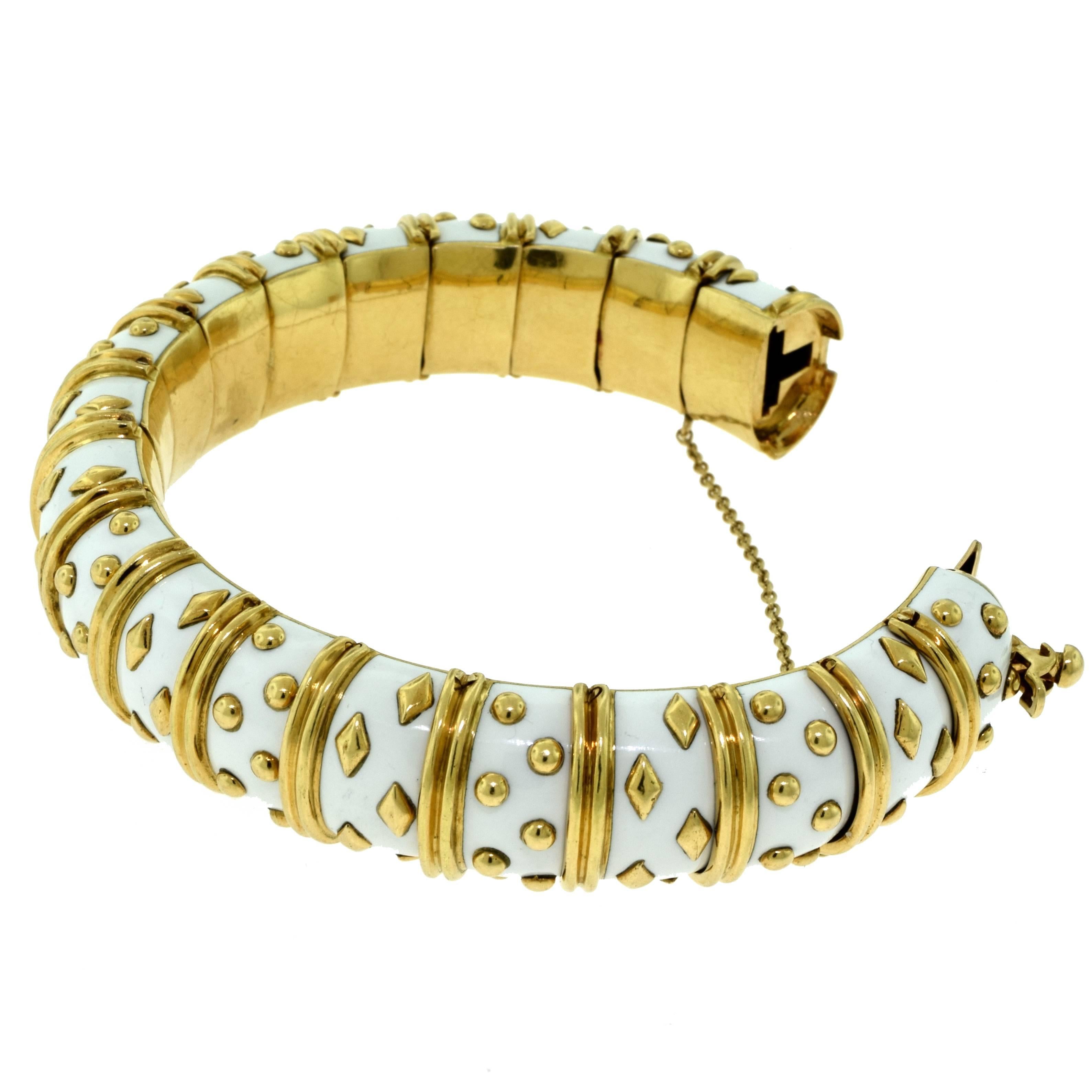 Schlumberger by Tiffany & Co. White Enamel Dot Losange Paillonne Bracelet In Excellent Condition For Sale In Miami, FL