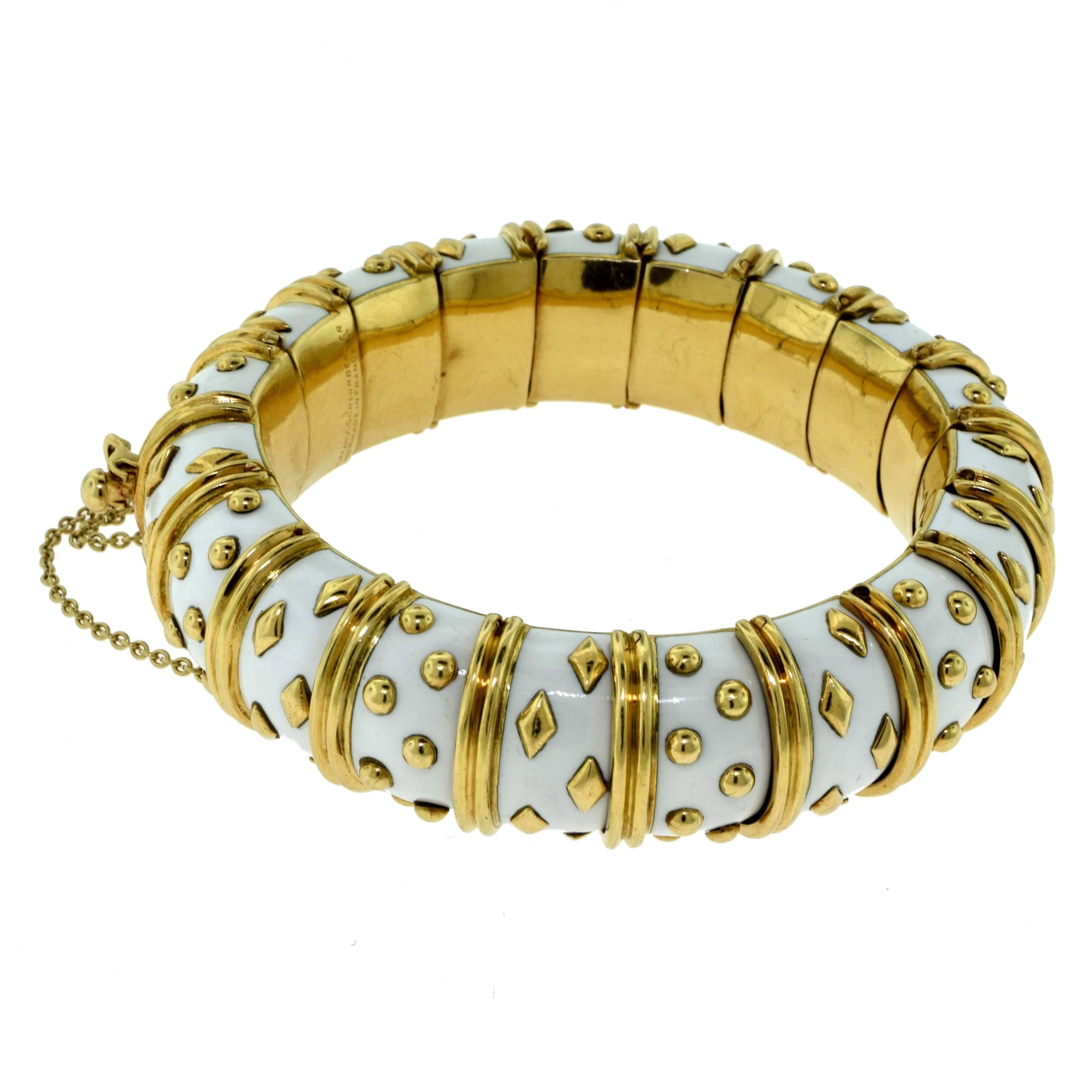 Schlumberger by Tiffany & Co. White Enamel Dot Losange Paillonne Bracelet For Sale
