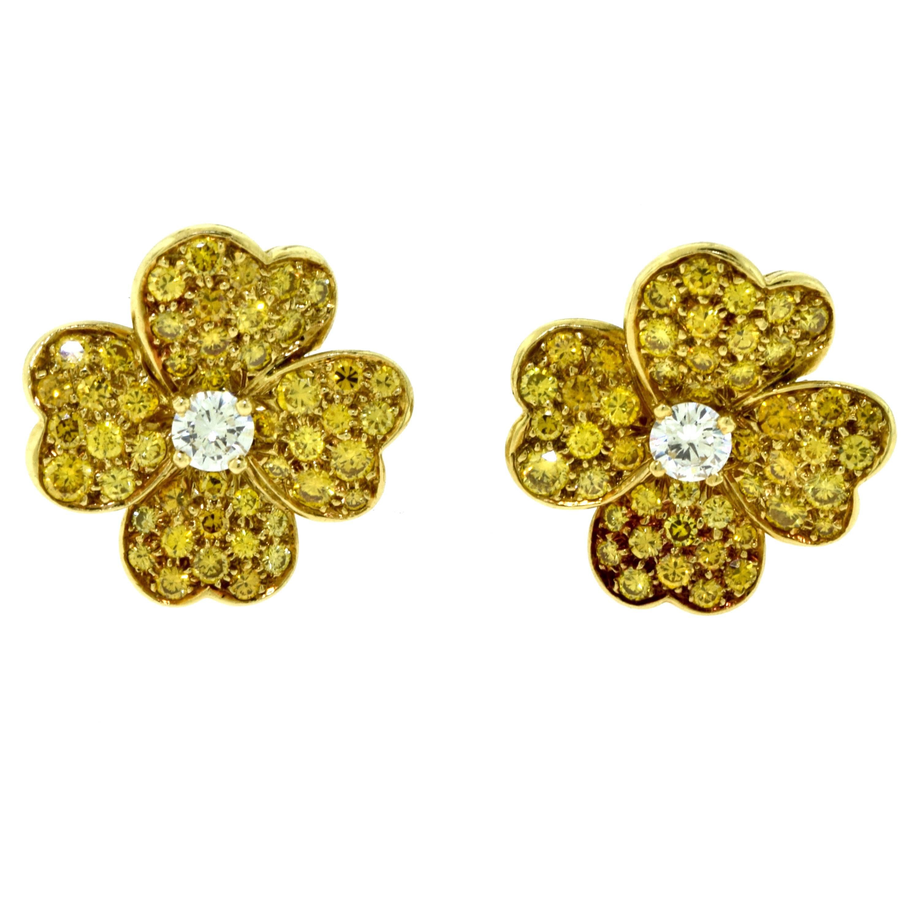 Van Cleef & Arpels Lg. Yellow Diamond Cosmos Flower Earrings Diamond Centre For Sale