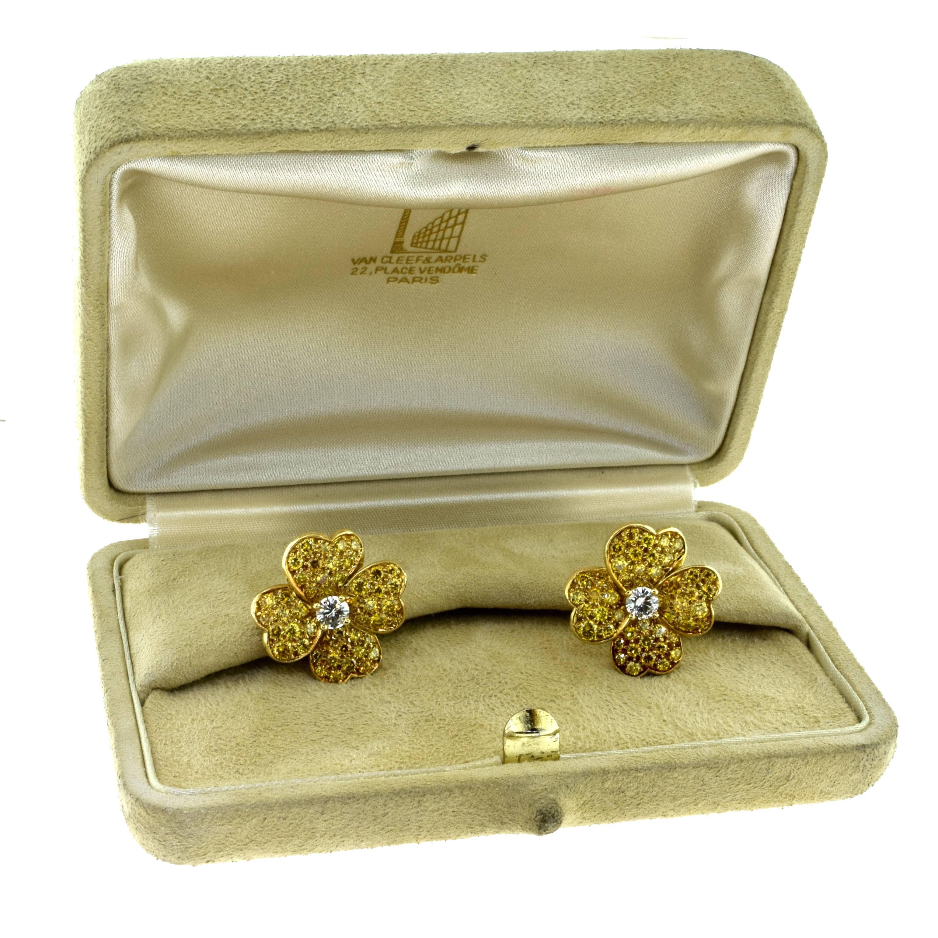 Van Cleef & Arpels Lg. Yellow Diamond Cosmos Flower Earrings Diamond Centre For Sale 1