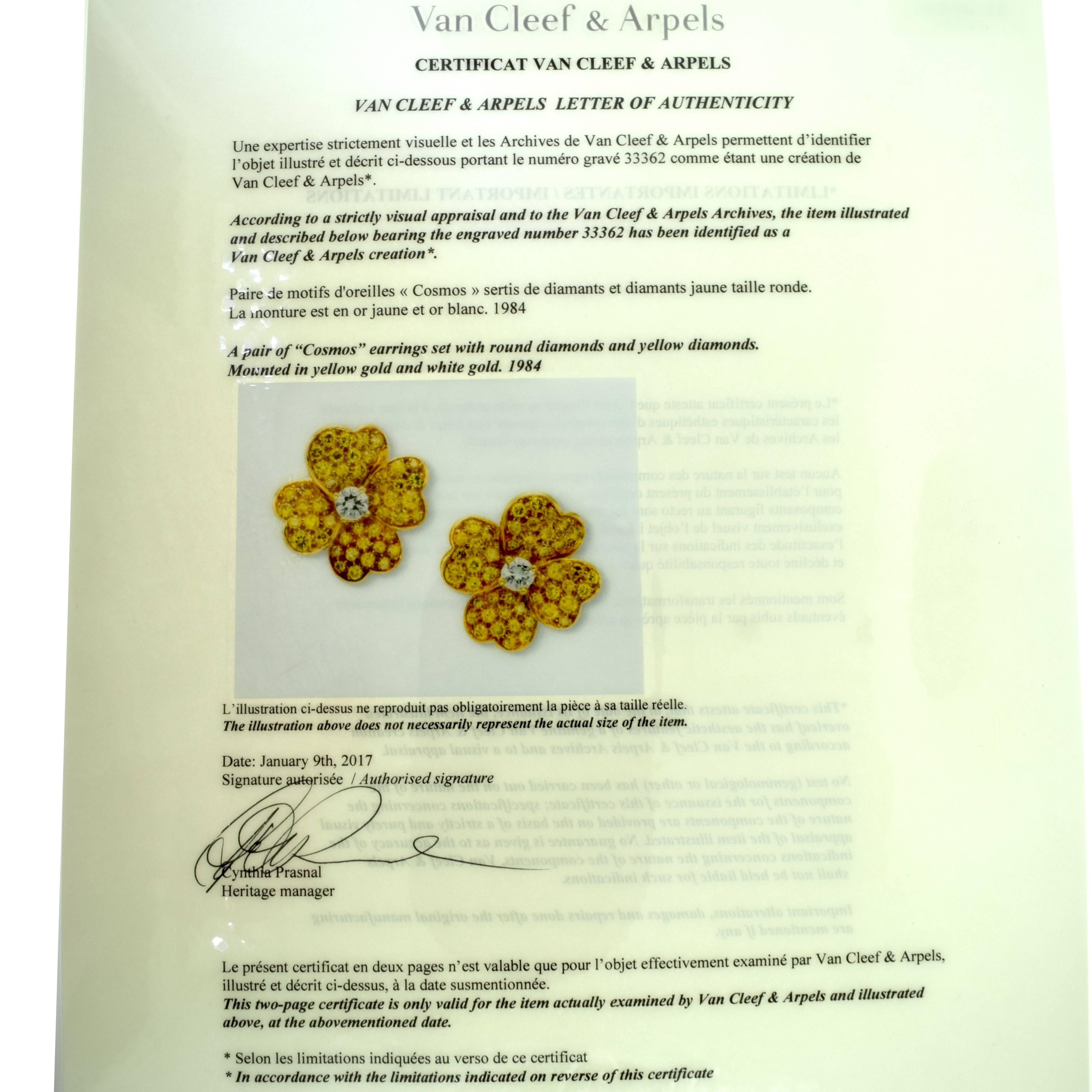 Van Cleef & Arpels Lg. Yellow Diamond Cosmos Flower Earrings Diamond Centre For Sale 2