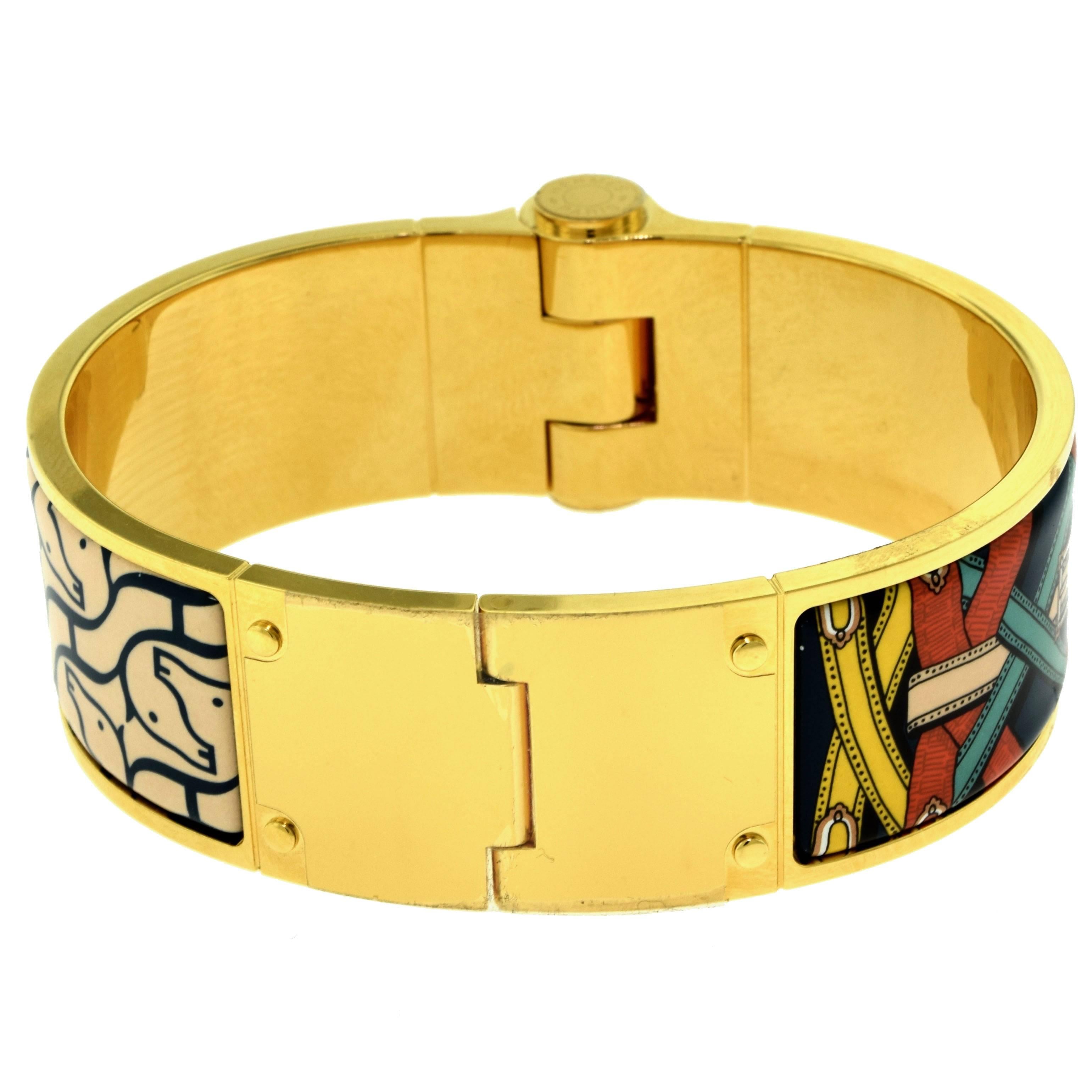 Women's or Men's Hermes Cavalcadour à Cheval Wide Hinged Bracelet in Enamel, Size S