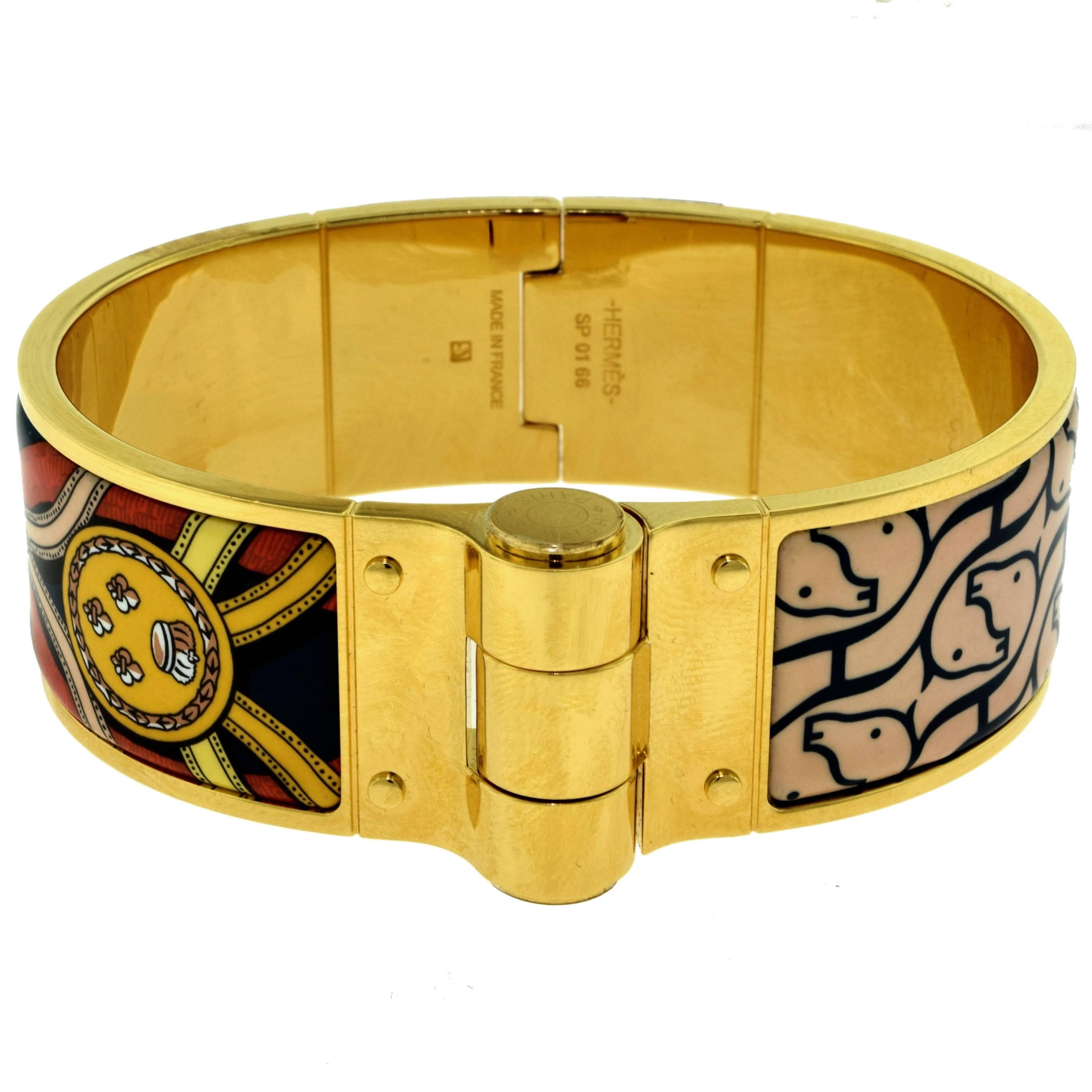 Hermes Cavalcadour à Cheval Wide Hinged Bracelet in Enamel, Size S