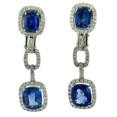 Marquis Sapphire Diamond Accent White Gold Dangle Earrings
