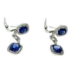 Marquis Sapphire Diamond Accent White Gold Dangle Earrings
