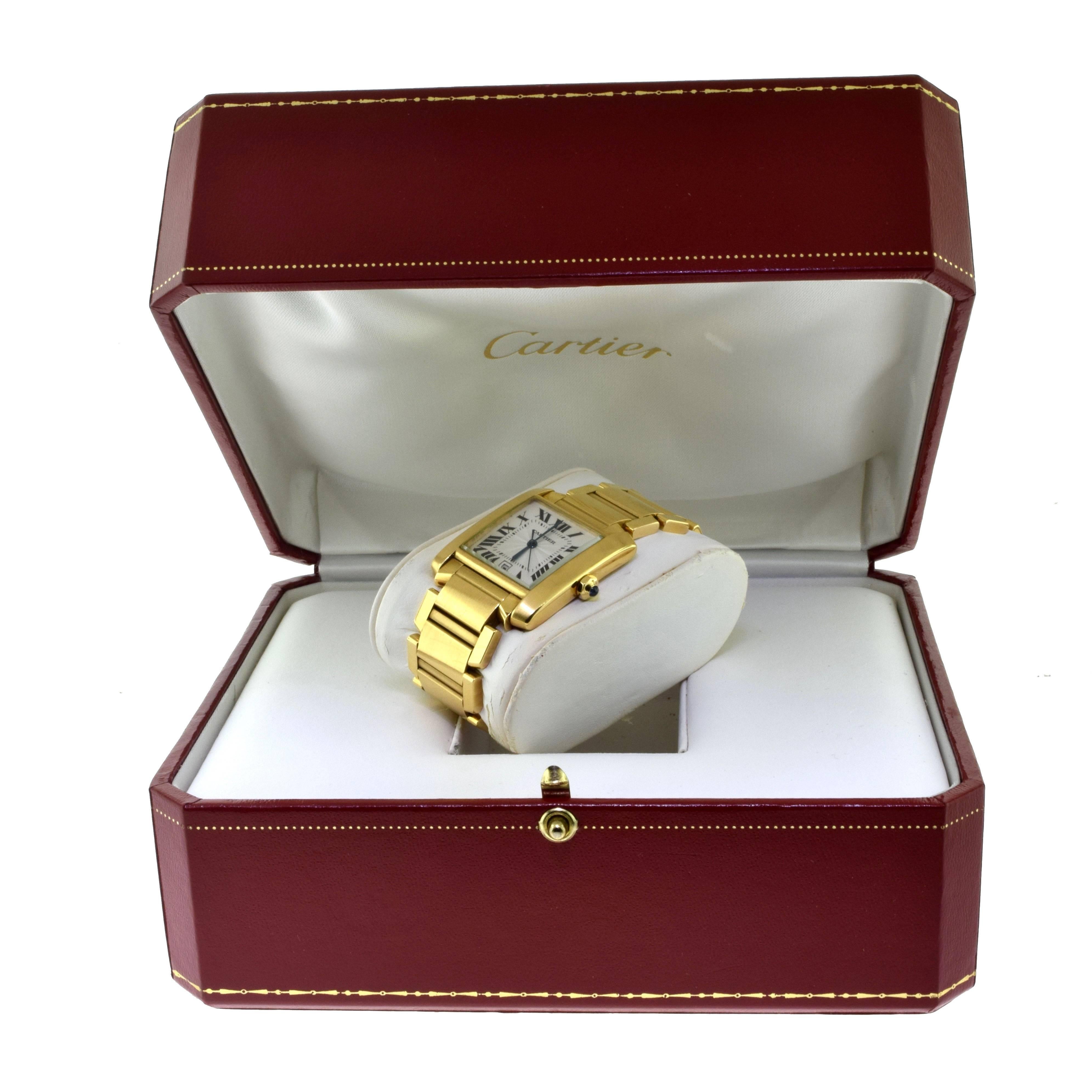 Cartier Tank Française 1840 Yellow Gold Large Ladies Wristwatch In Excellent Condition In Miami, FL