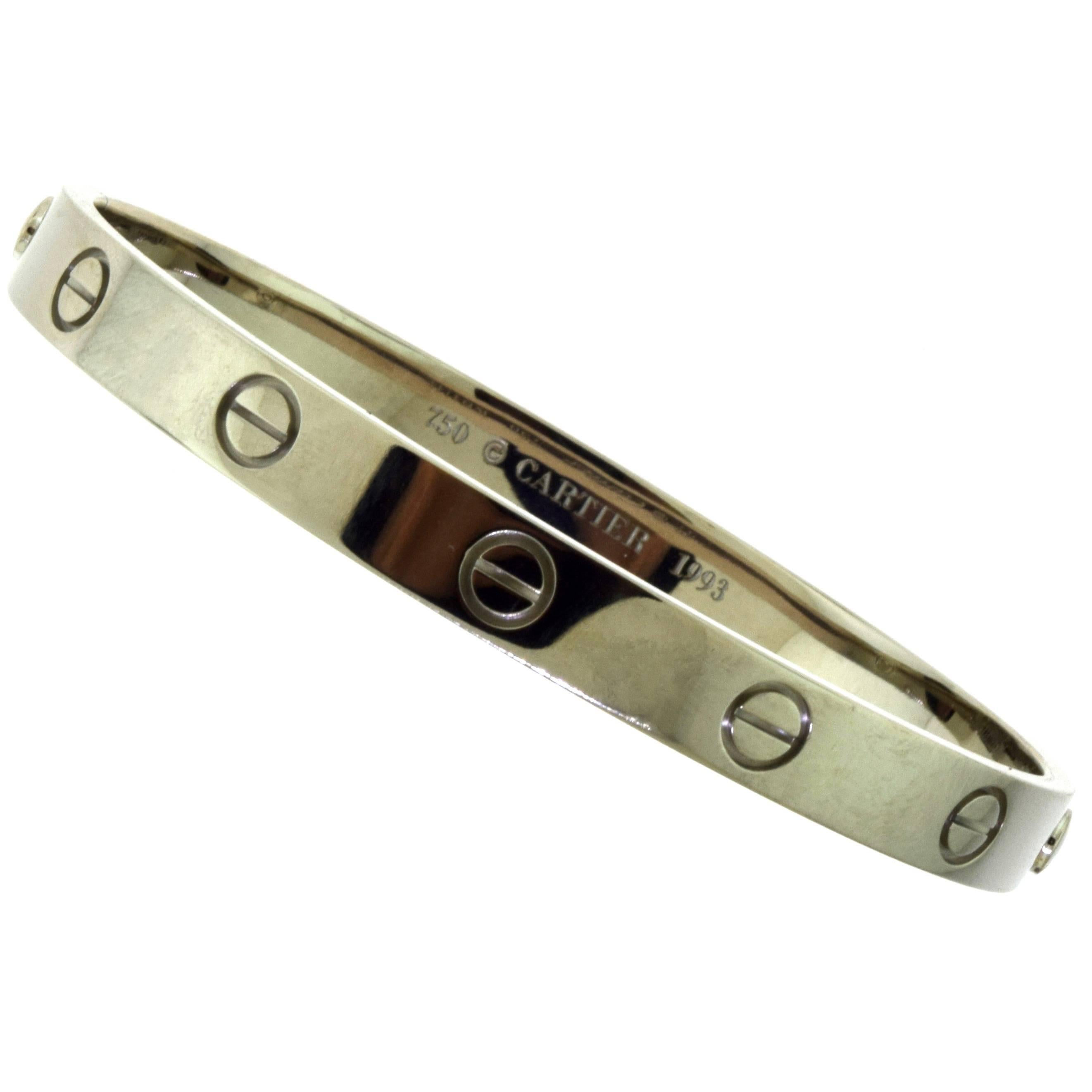 Cartier Love Bracelet in 18 Karat White Gold with Box and Papers For Sale