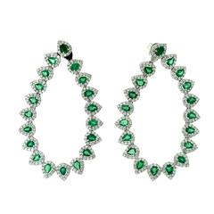Colombian Emerald and Diamond Flexible Spray Hoop Long Earrings, 4.22 Carat 10
