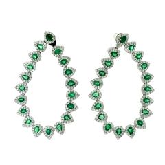 Colombian Emerald and Diamond Flexible Spray Hoop Long Earrings, 4.22 Carat