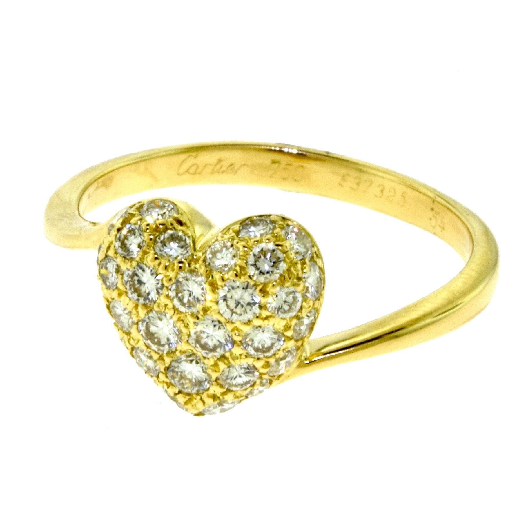 Vintage Cartier Diamond Heart Ring in 18 Karat Yellow Gold In Excellent Condition In Miami, FL