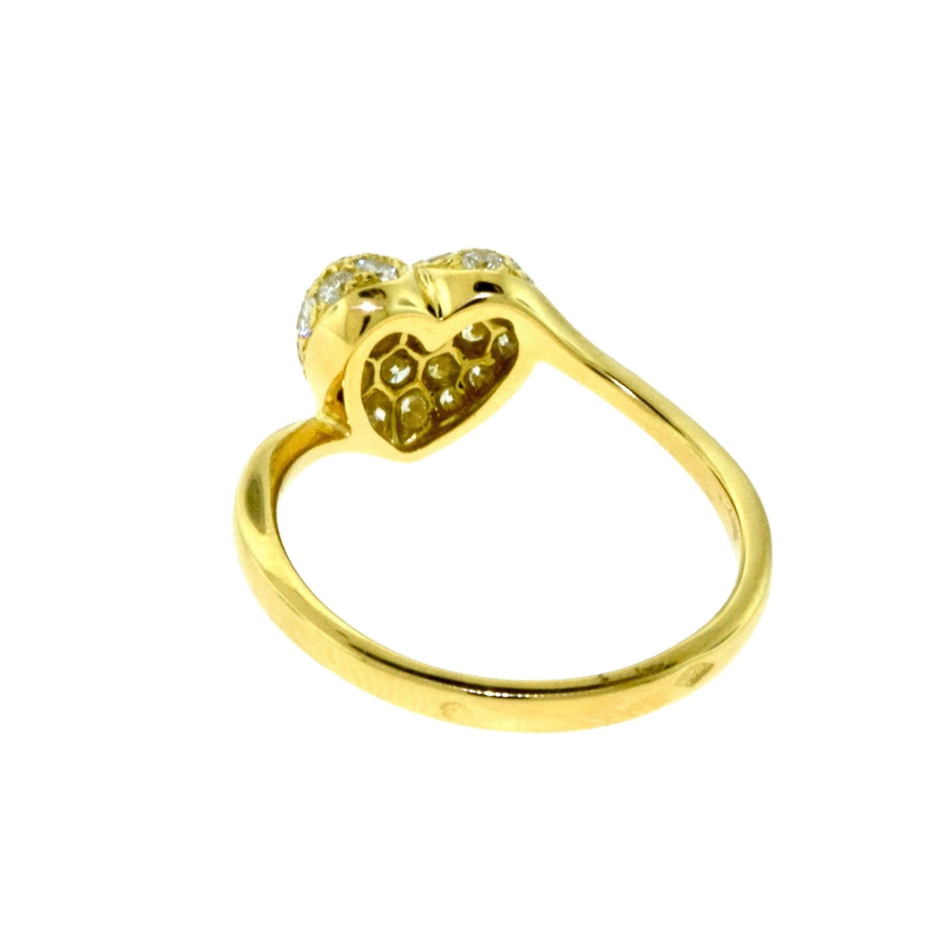 Women's or Men's Vintage Cartier Diamond Heart Ring in 18 Karat Yellow Gold