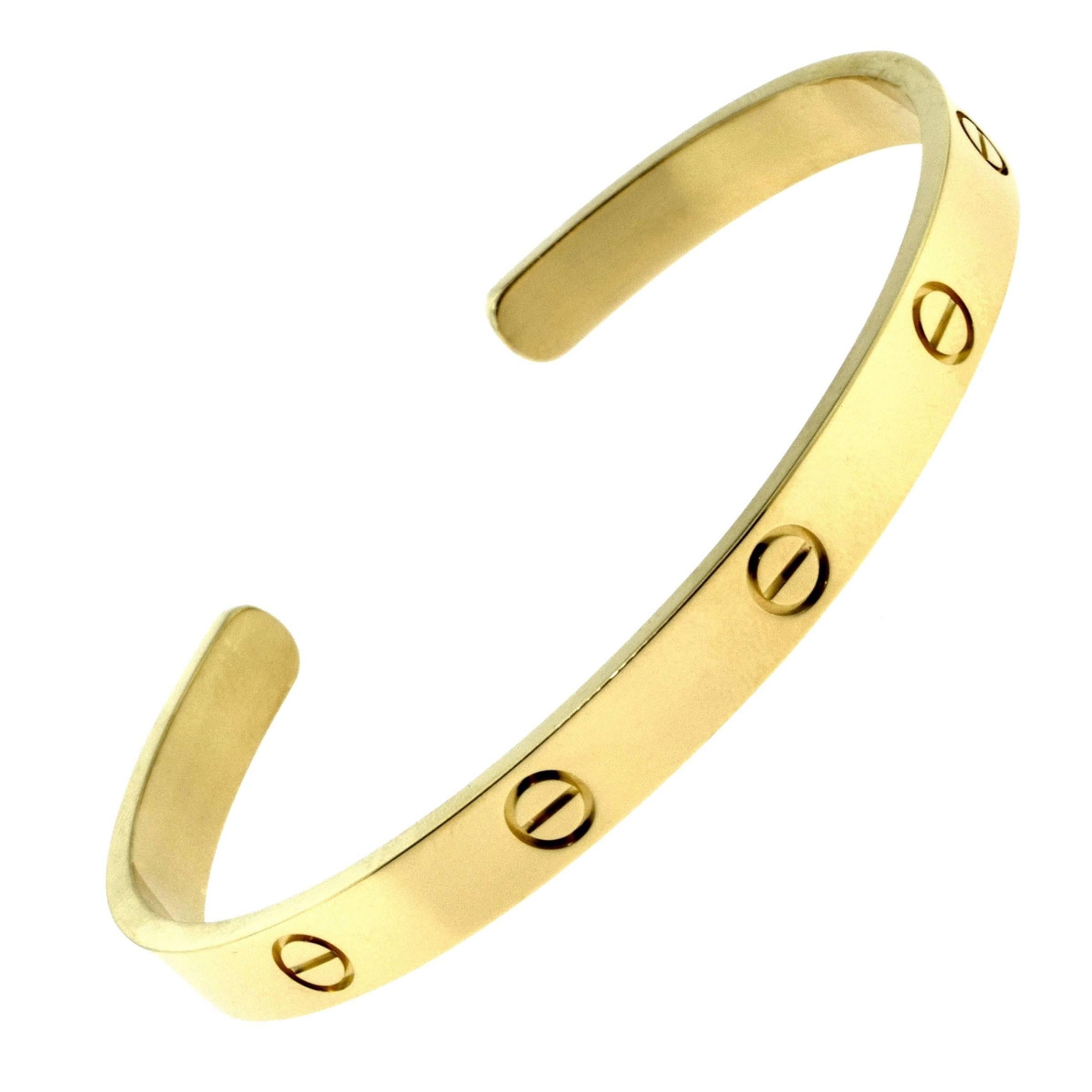 Cartier Love Braceletcuff in 18 Karat Yellow Gold For Sale