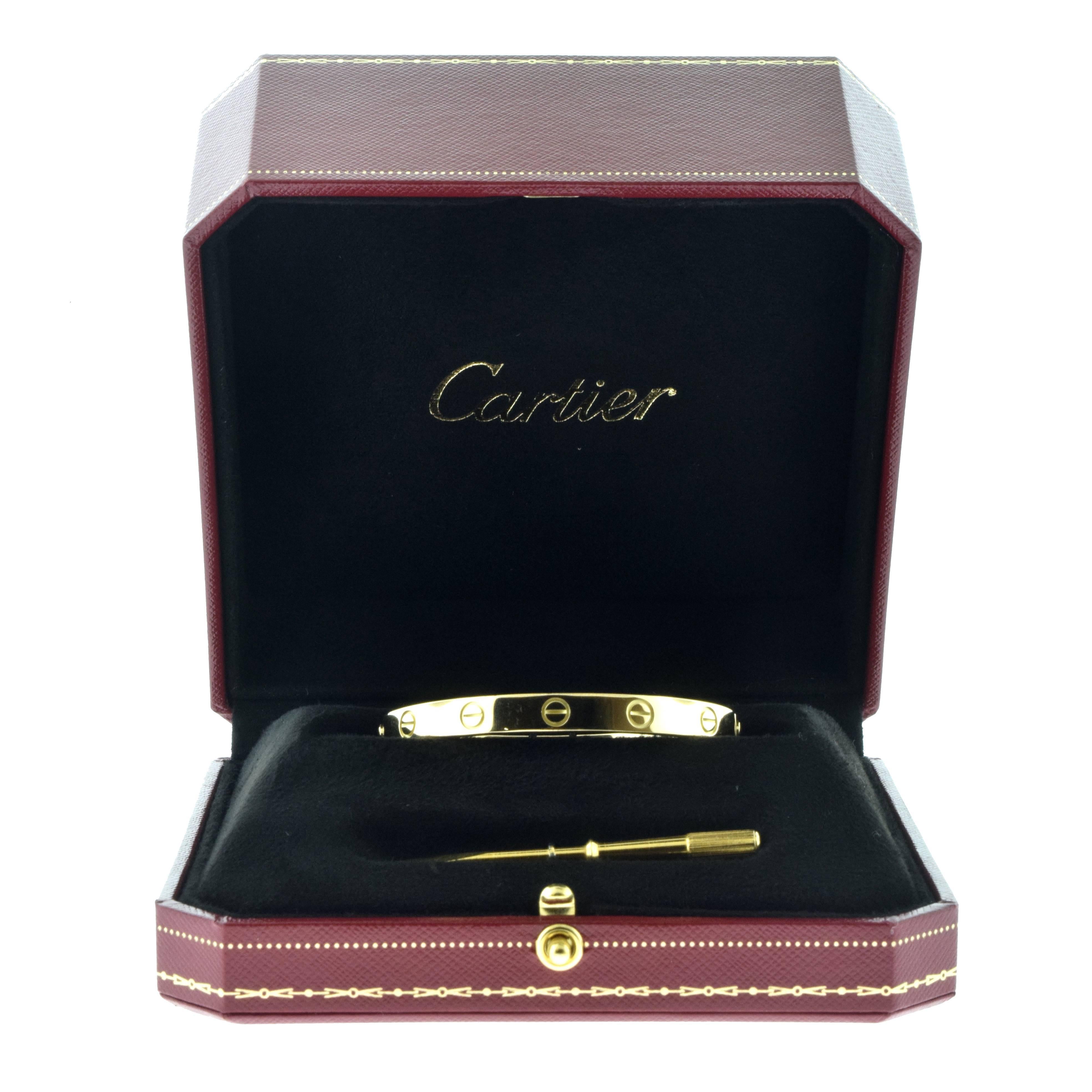Cartier 18 Karat Yellow Gold Love Bracelet Bangle In Excellent Condition In Miami, FL