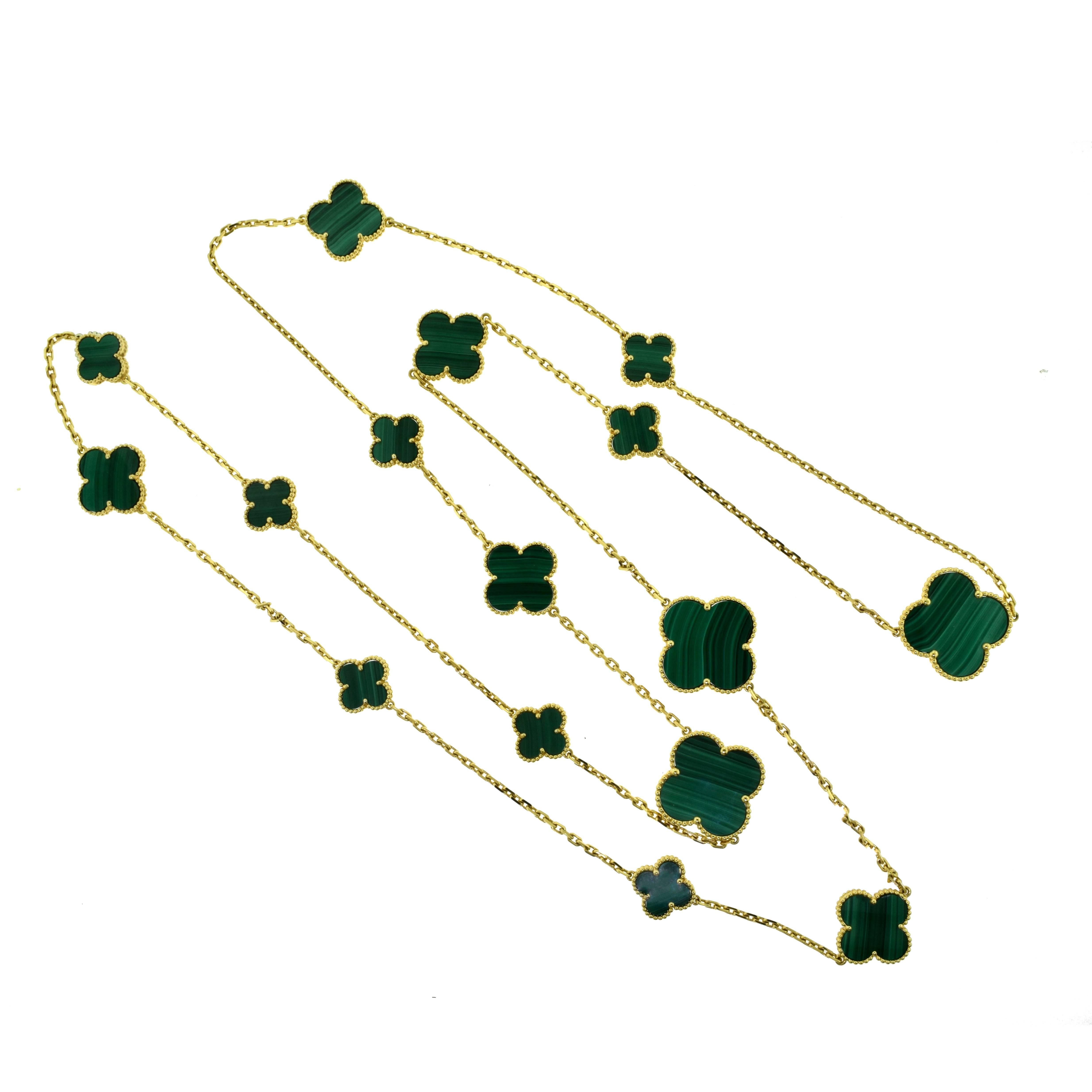 Women's or Men's Van Cleef & Arpels Magic Alhambra Malachite 16 Motif Long Necklace For Sale