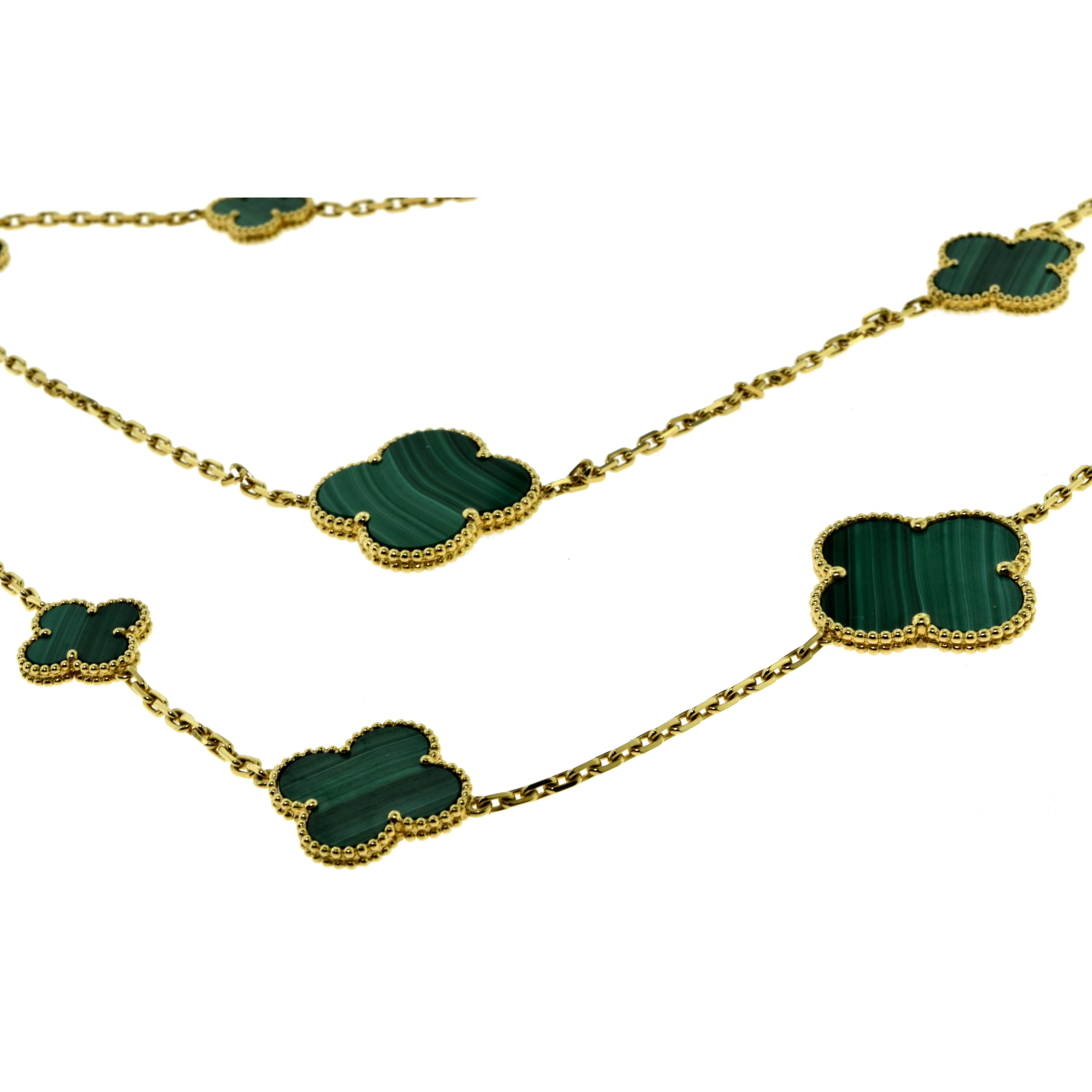 Van Cleef & Arpels Magic Alhambra Malachite 16 Motif Long Necklace For Sale 1