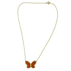 Van Cleef & Arpels Coral Butterfly Alhambra Gold Necklace with Diamond