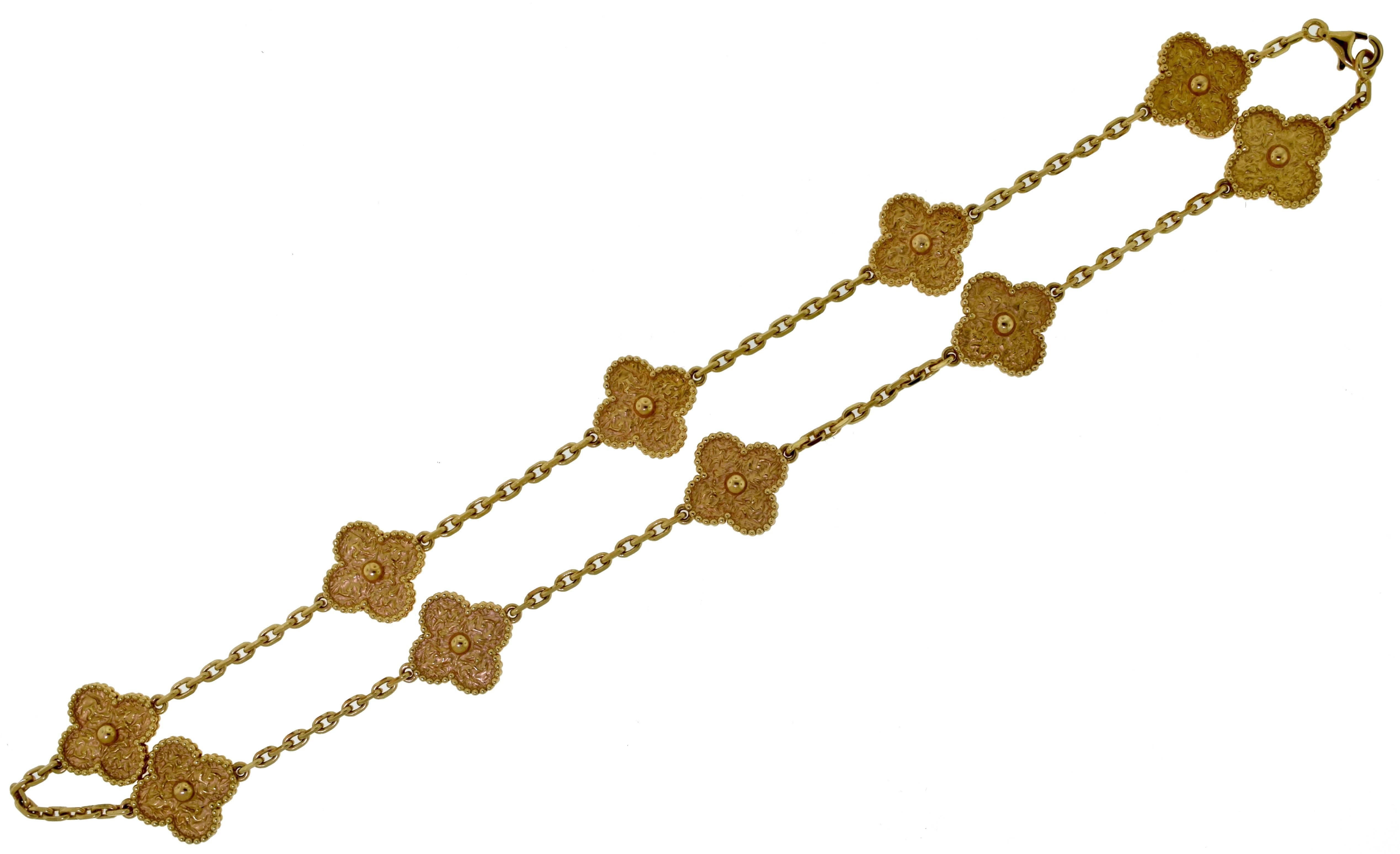 Women's or Men's Van Cleef & Arpels Vintage Alhambra 18 Karat Pink Gold Necklace and Bracelet For Sale