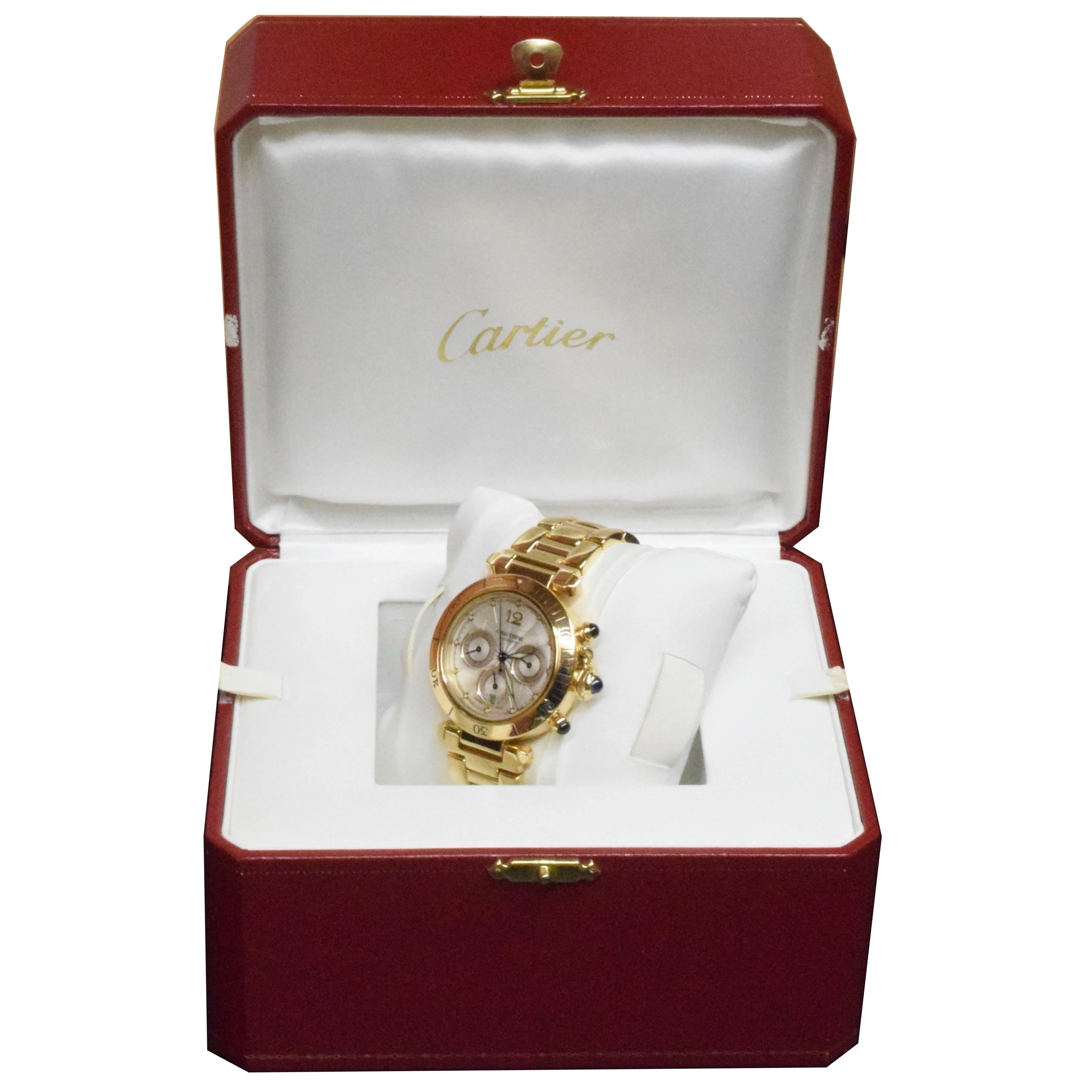 Cartier Yellow Gold Pasha Chronograph Automatic Wristwatch Ref 2111 In Excellent Condition In Miami, FL