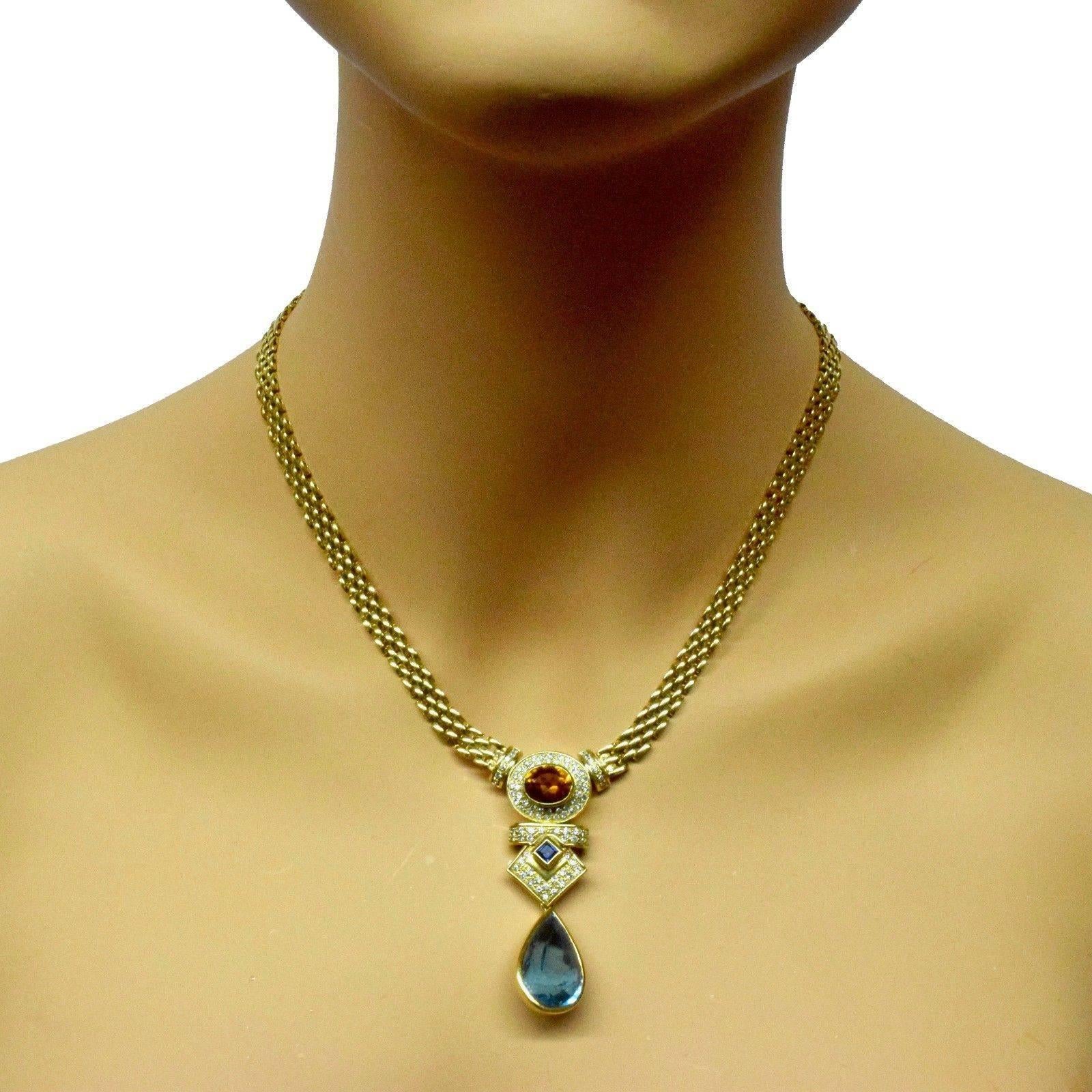 Blue Topaz, Diamond, Citrine and Sapphire Earring and Necklace Two-Piece Set In Excellent Condition For Sale In Miami, FL