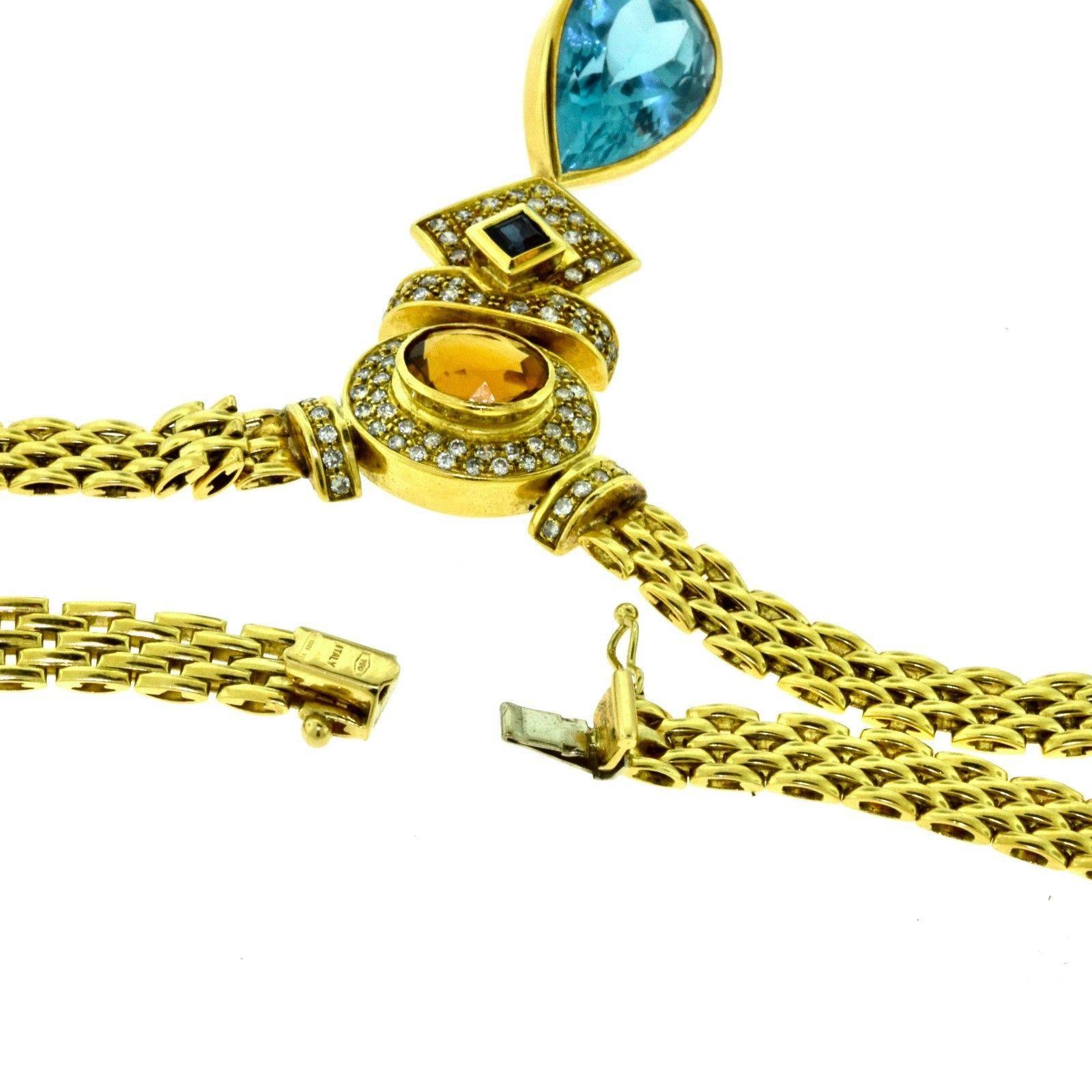 Blue Topaz, Diamond, Citrine and Sapphire Earring and Necklace Two-Piece Set For Sale 1