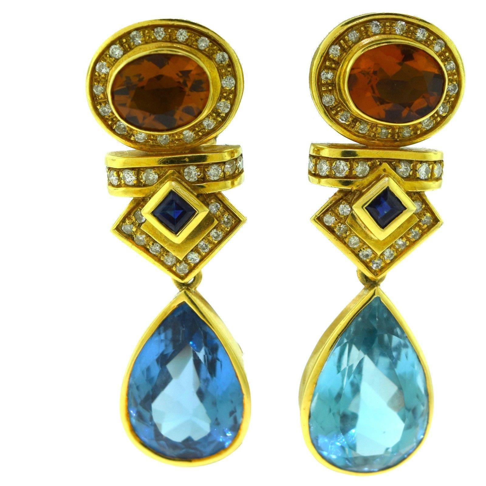 Blue Topaz, Diamond, Citrine and Sapphire Earring and Necklace Two-Piece Set For Sale 2