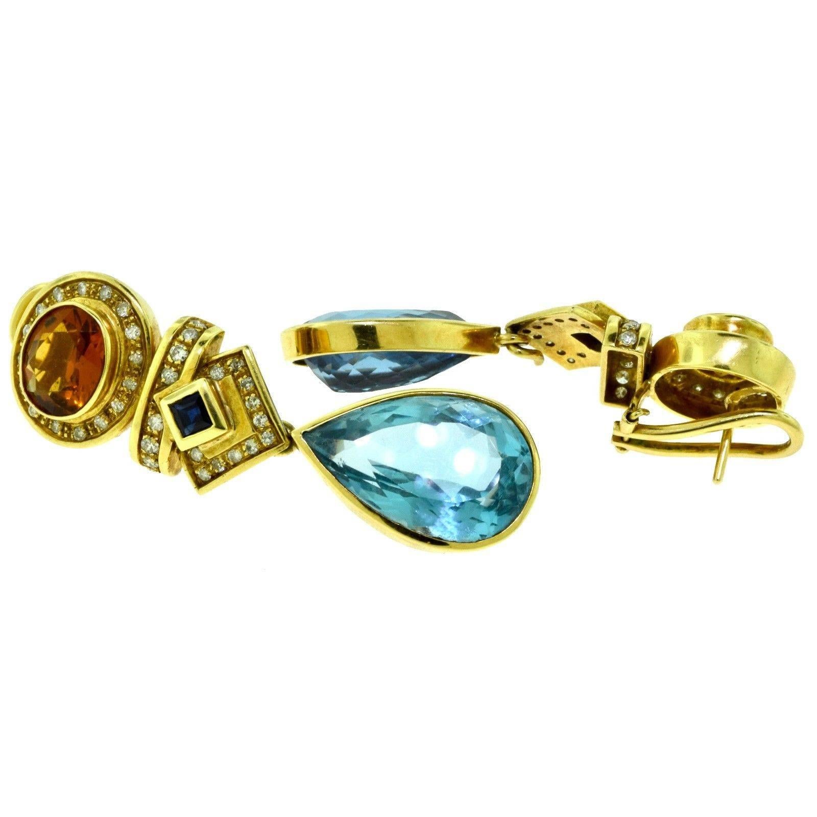 Blue Topaz, Diamond, Citrine and Sapphire Earring and Necklace Two-Piece Set For Sale 4